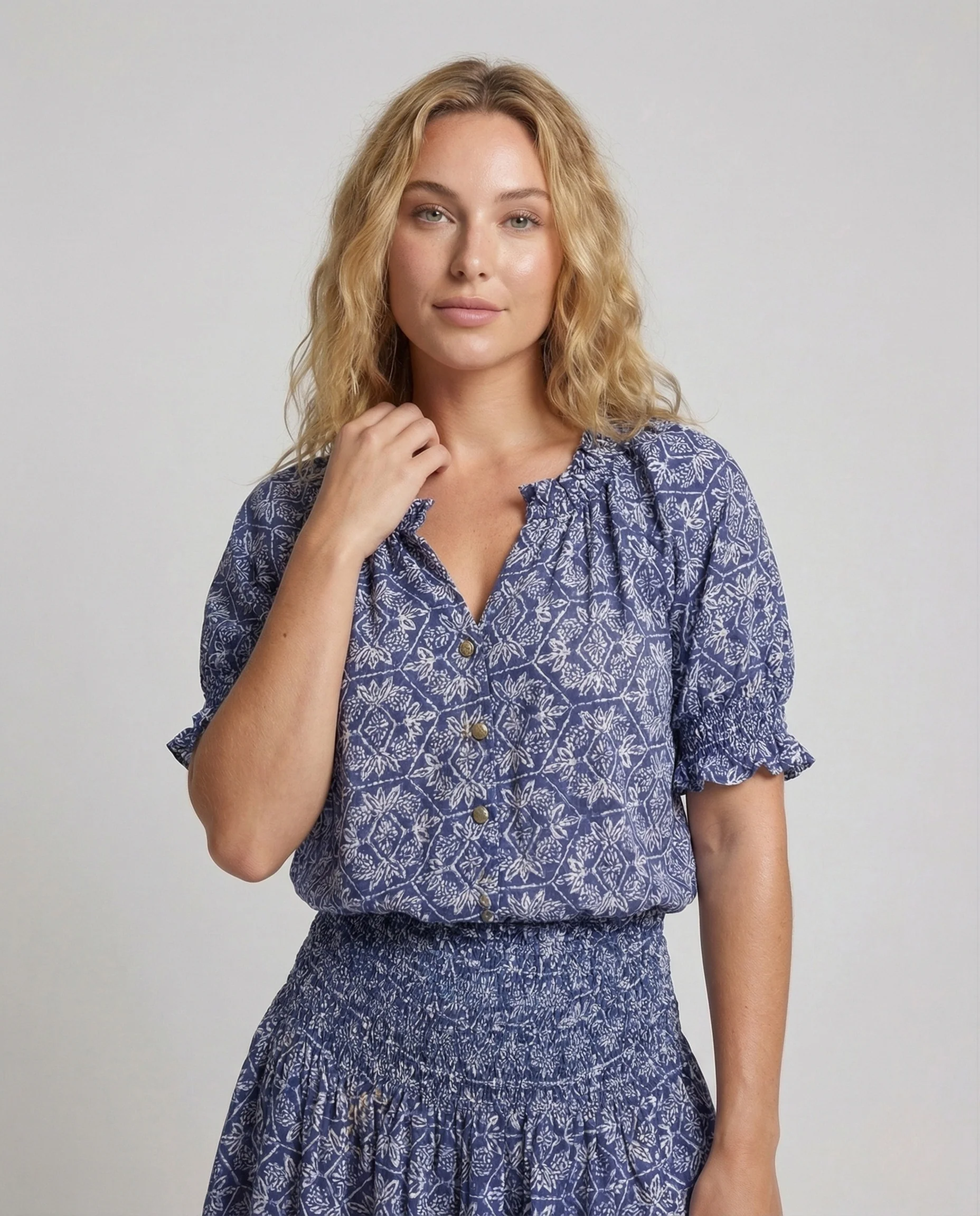 Damen Hemdblusenkleid Volantsaum Elastikbund - Image 2