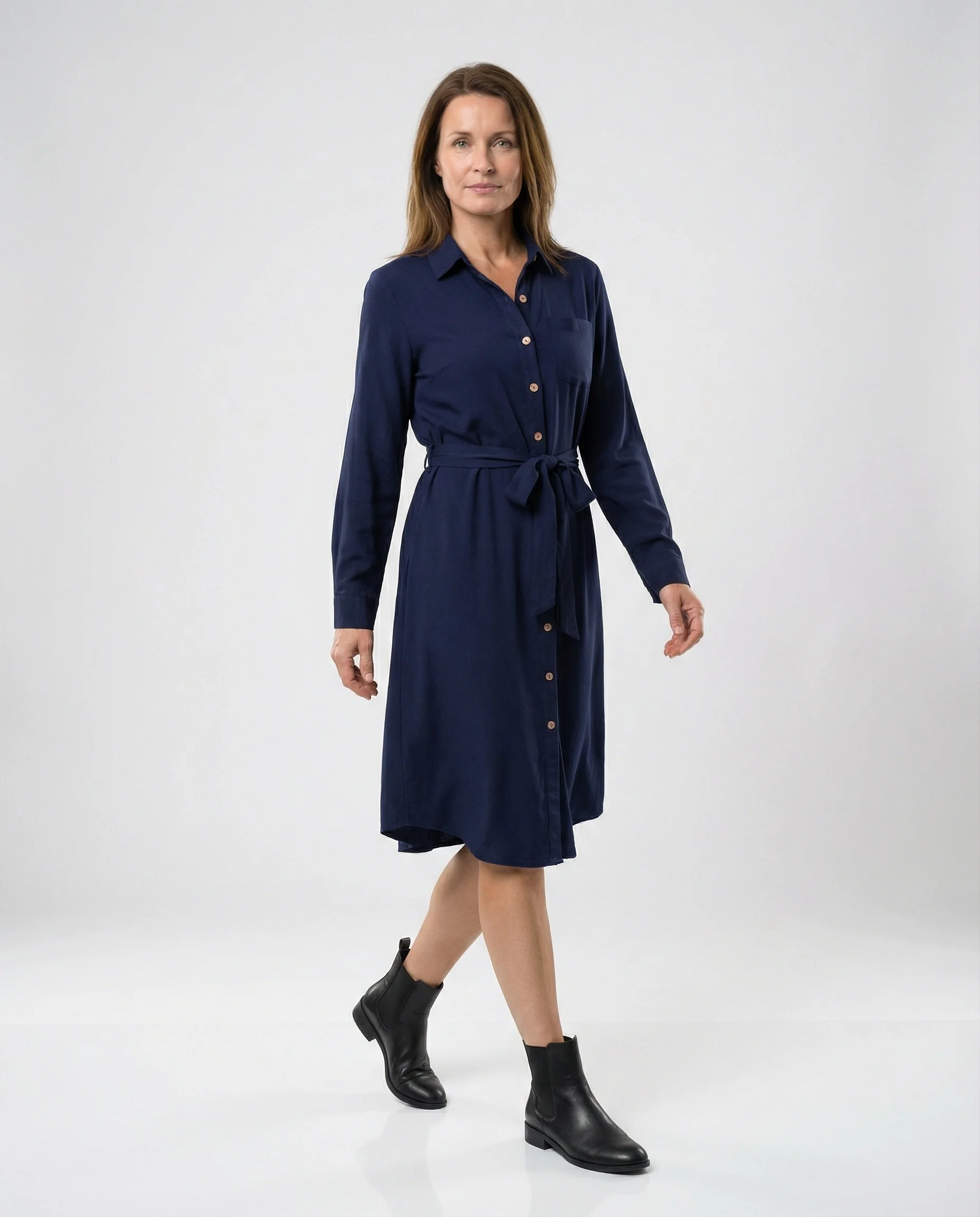Freizeitkleid Damen Hemdblusenkleid mit Taillengürtel - Image 5