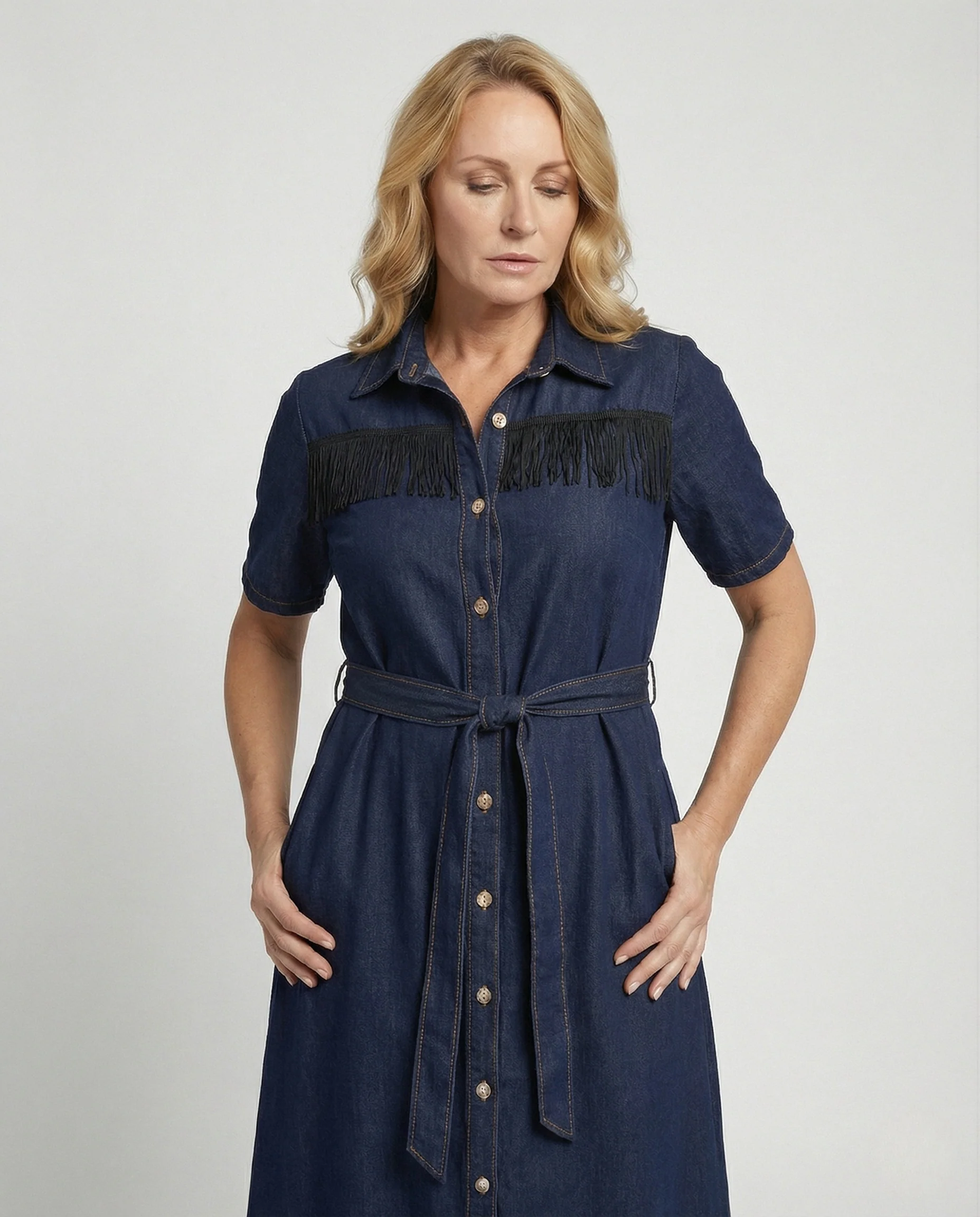 Damen Jeanskleid Hemdkleid mit Gürtel - Image 2