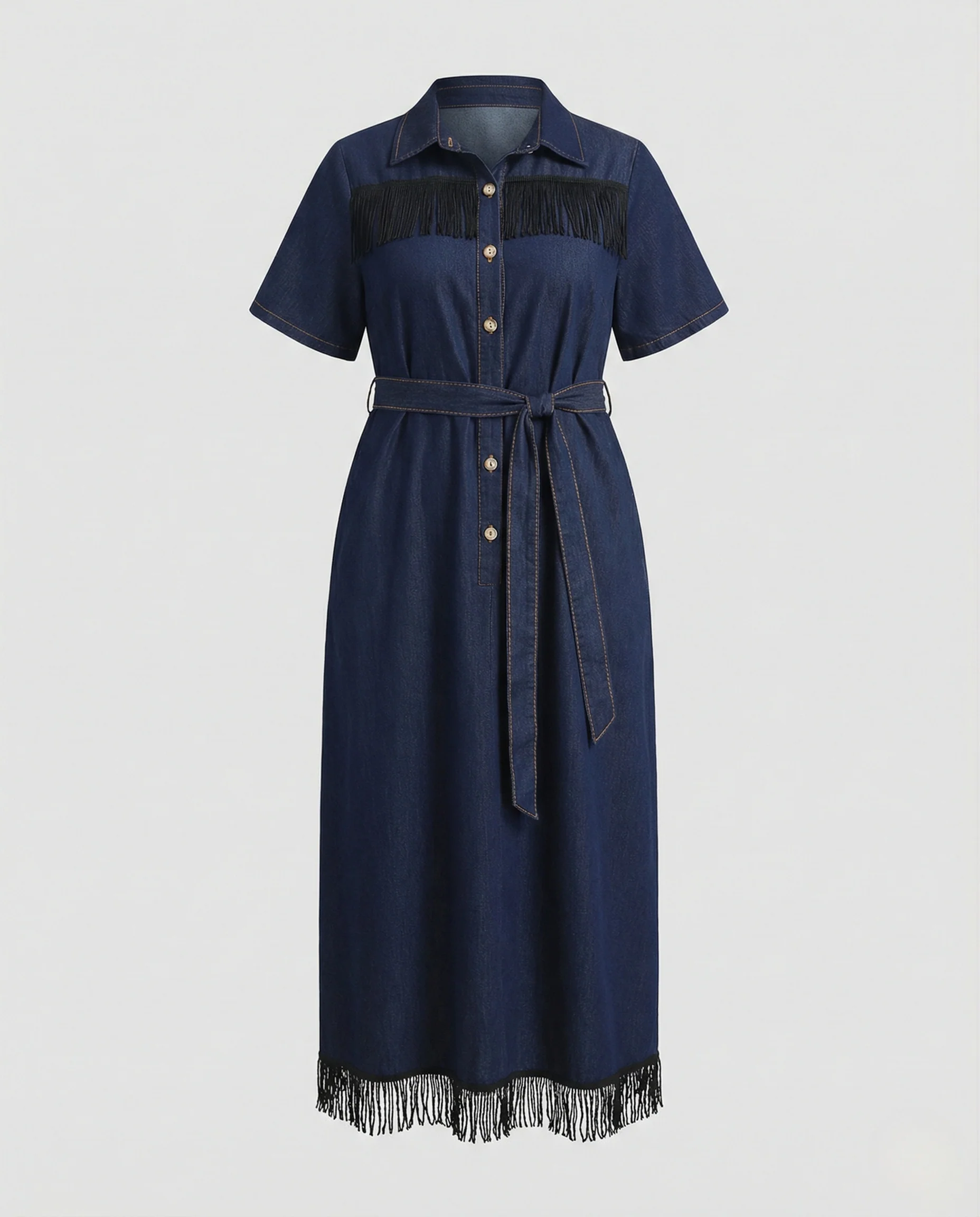 Damen Jeanskleid Hemdkleid mit Gürtel - Image 4
