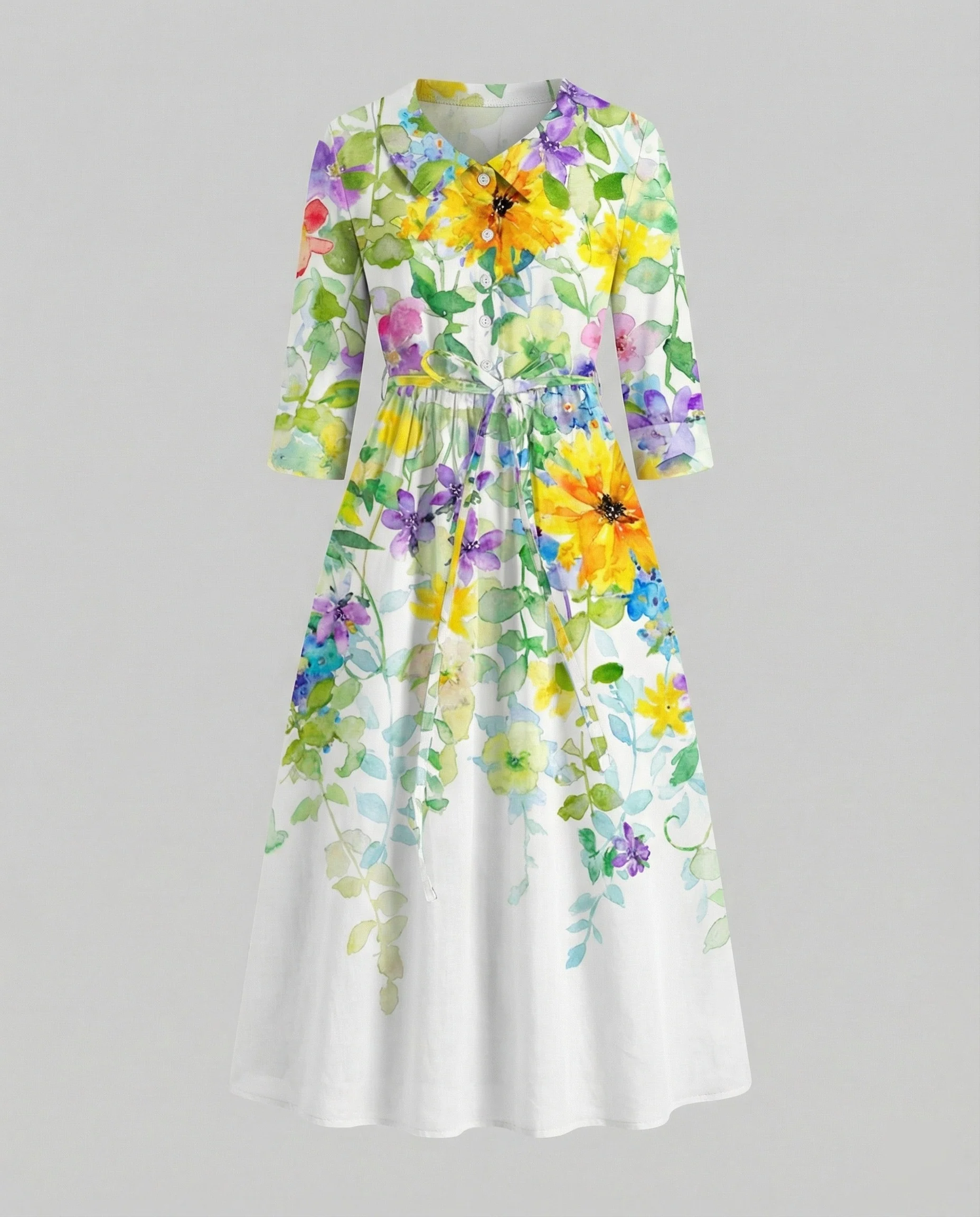Damen Maxikleid Hemdblusenkleid Gänseblümchen - Image 3
