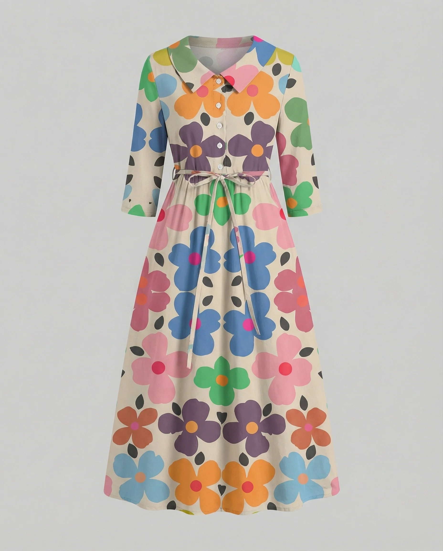 Damen Maxikleid Hemdblusenkleid Gänseblümchen - Image 8