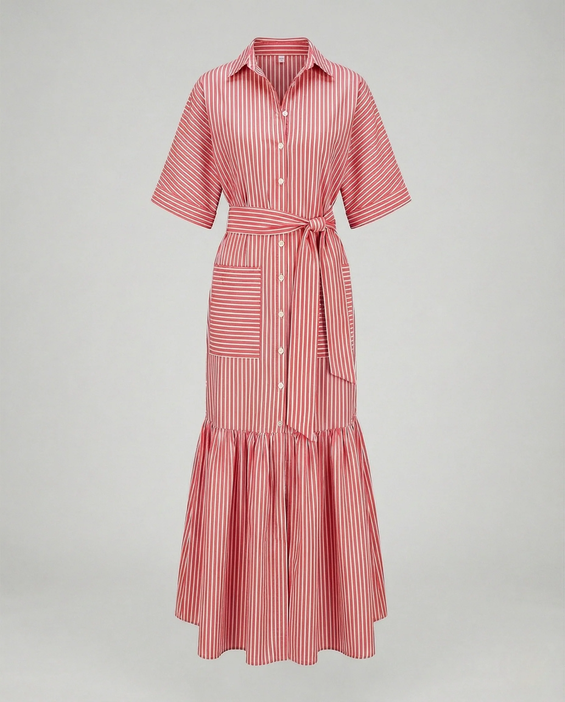 Maxikleid Damen Hemdkleid mit Gürtel - Image 12