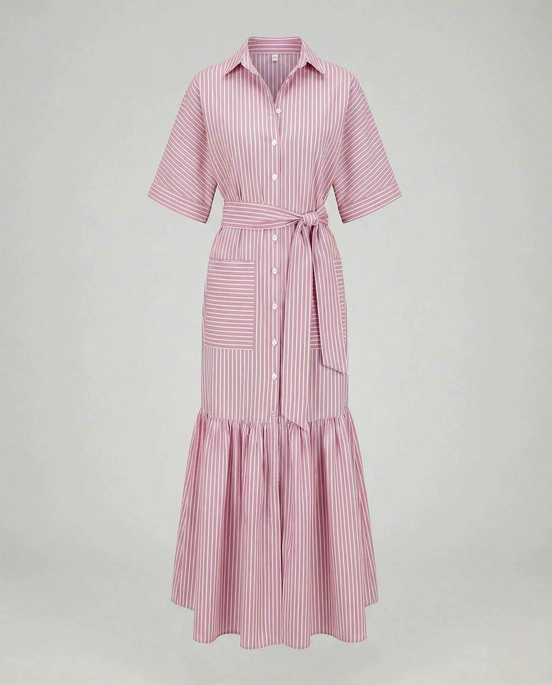 Maxikleid Damen Hemdkleid mit Gürtel - Image 7