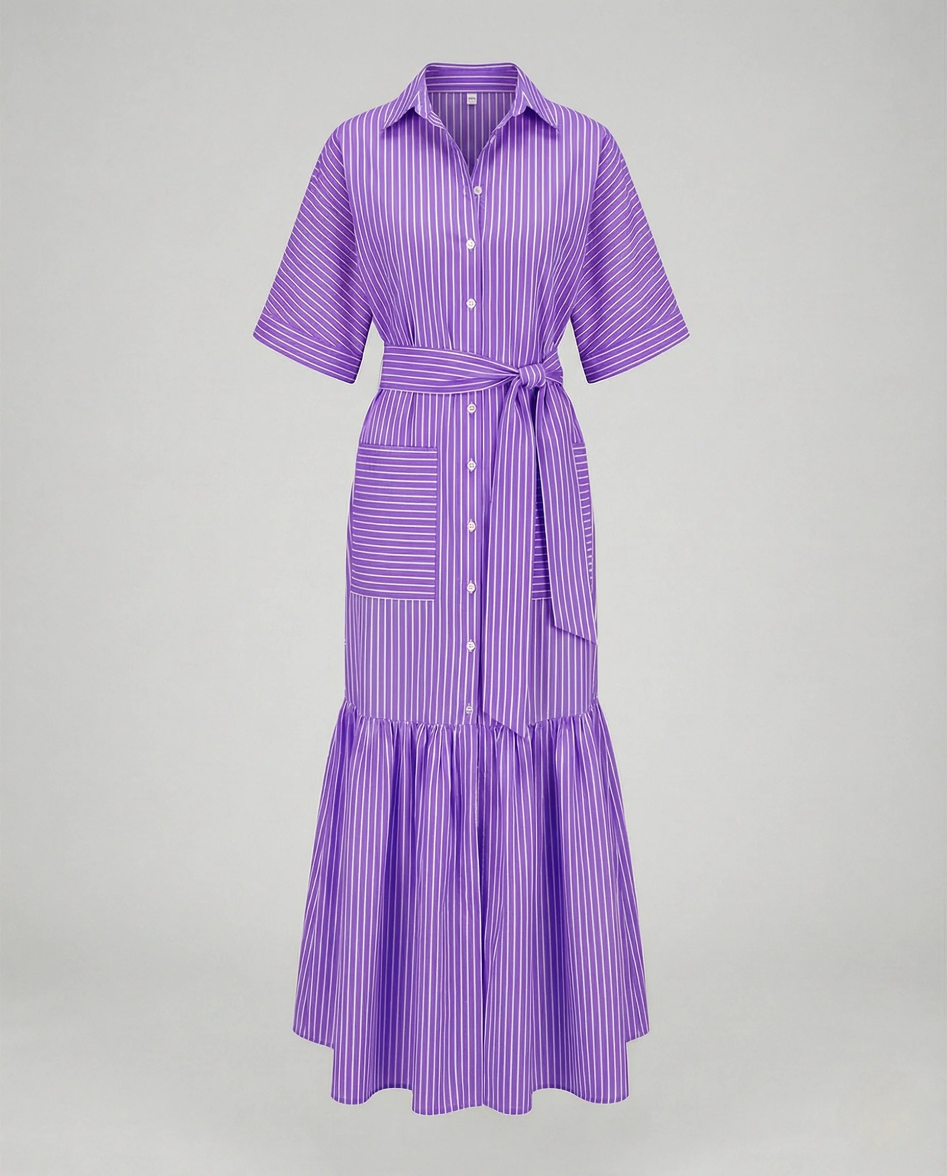 Maxikleid Damen Hemdkleid mit Gürtel - Image 8