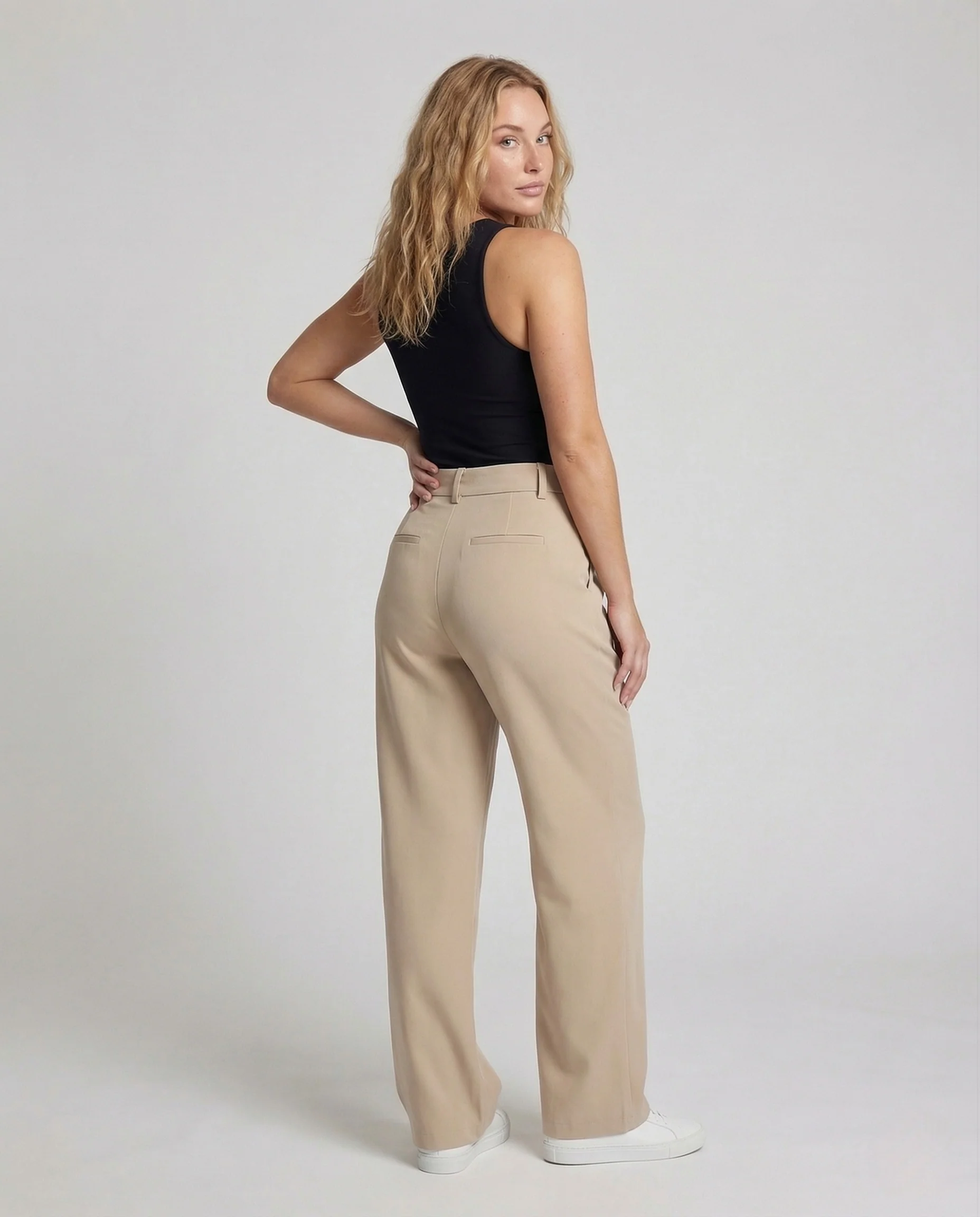 Damen Bundfaltenhose High Waist Weites Bein Verdeckter Verschluss - Image 4