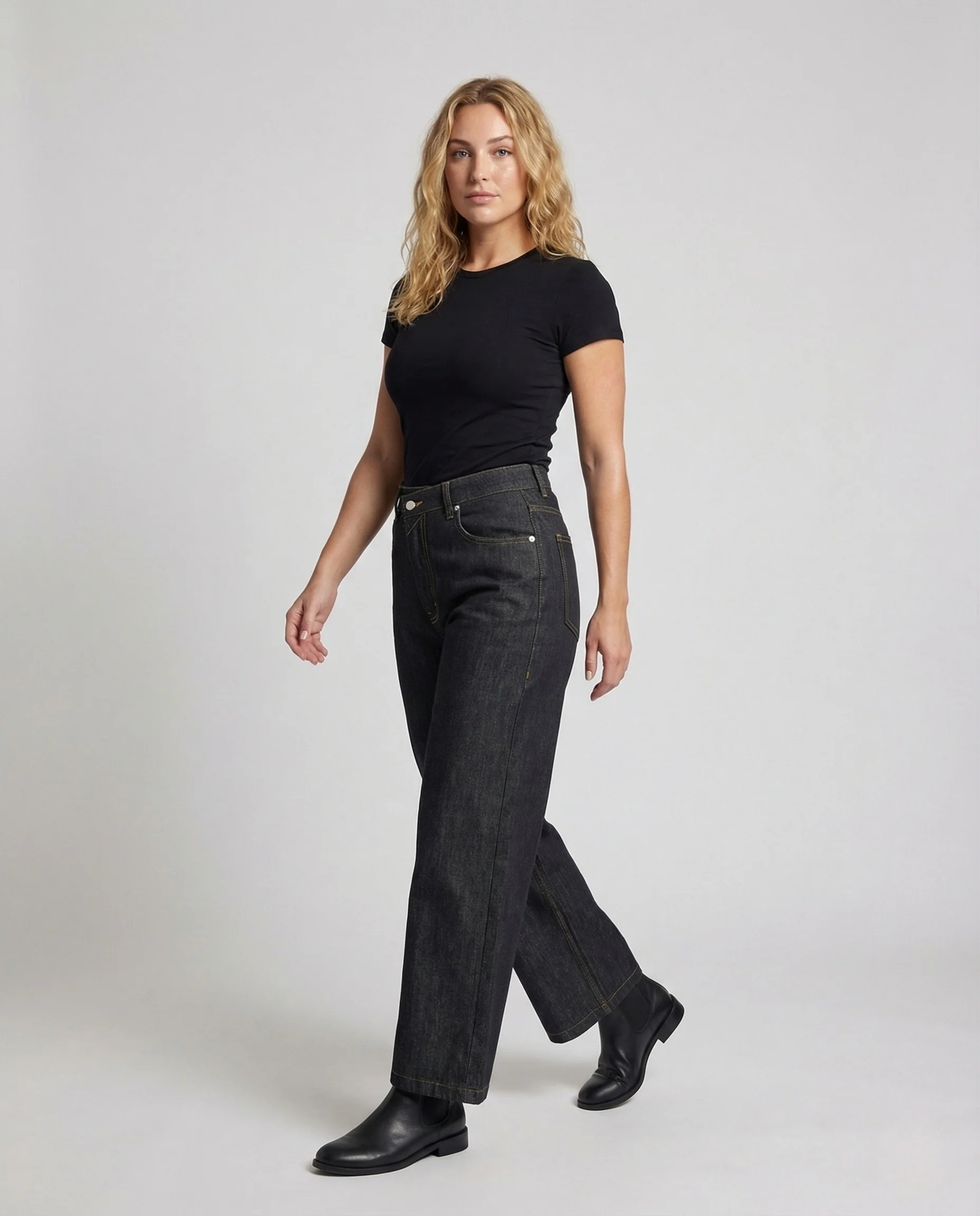 Damen Hochgeschnittene Culotte Jeans mit Weitem Bein Denim Hose