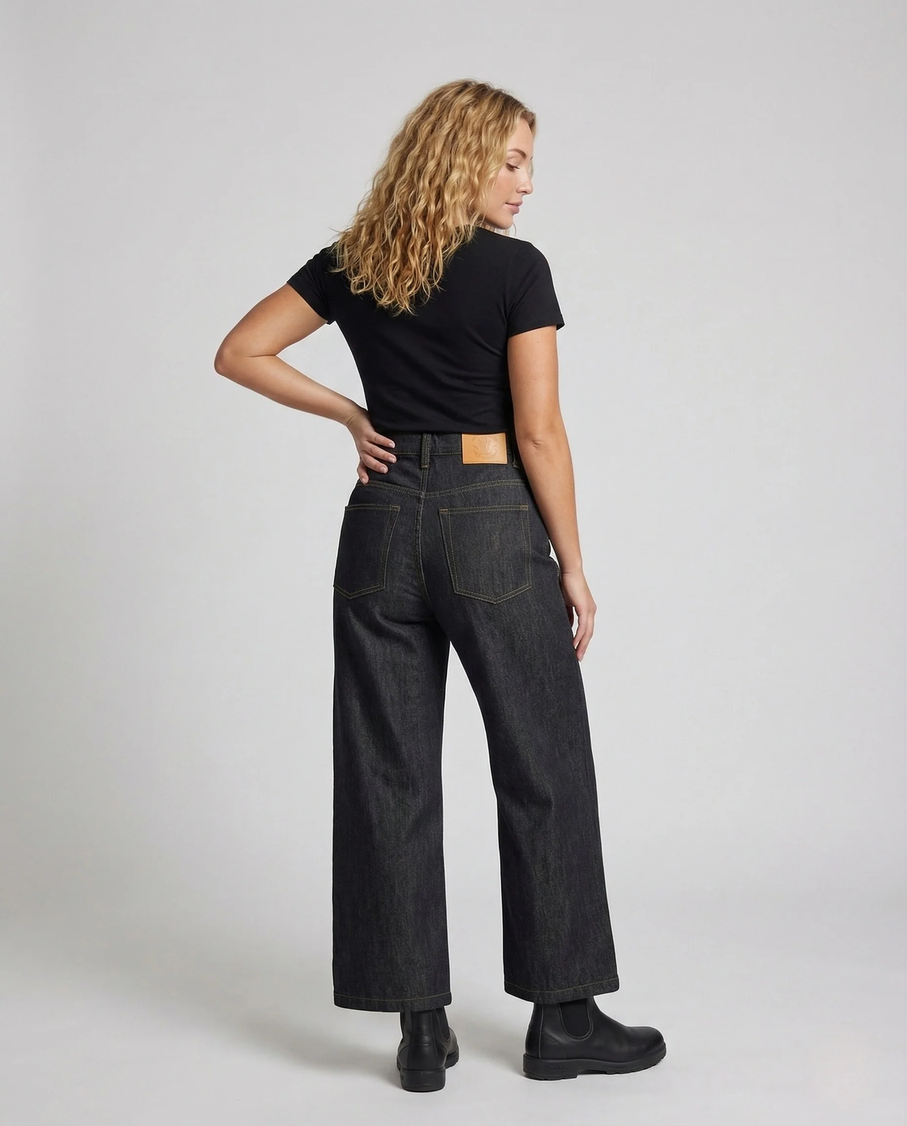 Damen Hochgeschnittene Culotte Jeans mit Weitem Bein Denim Hose - Image 2
