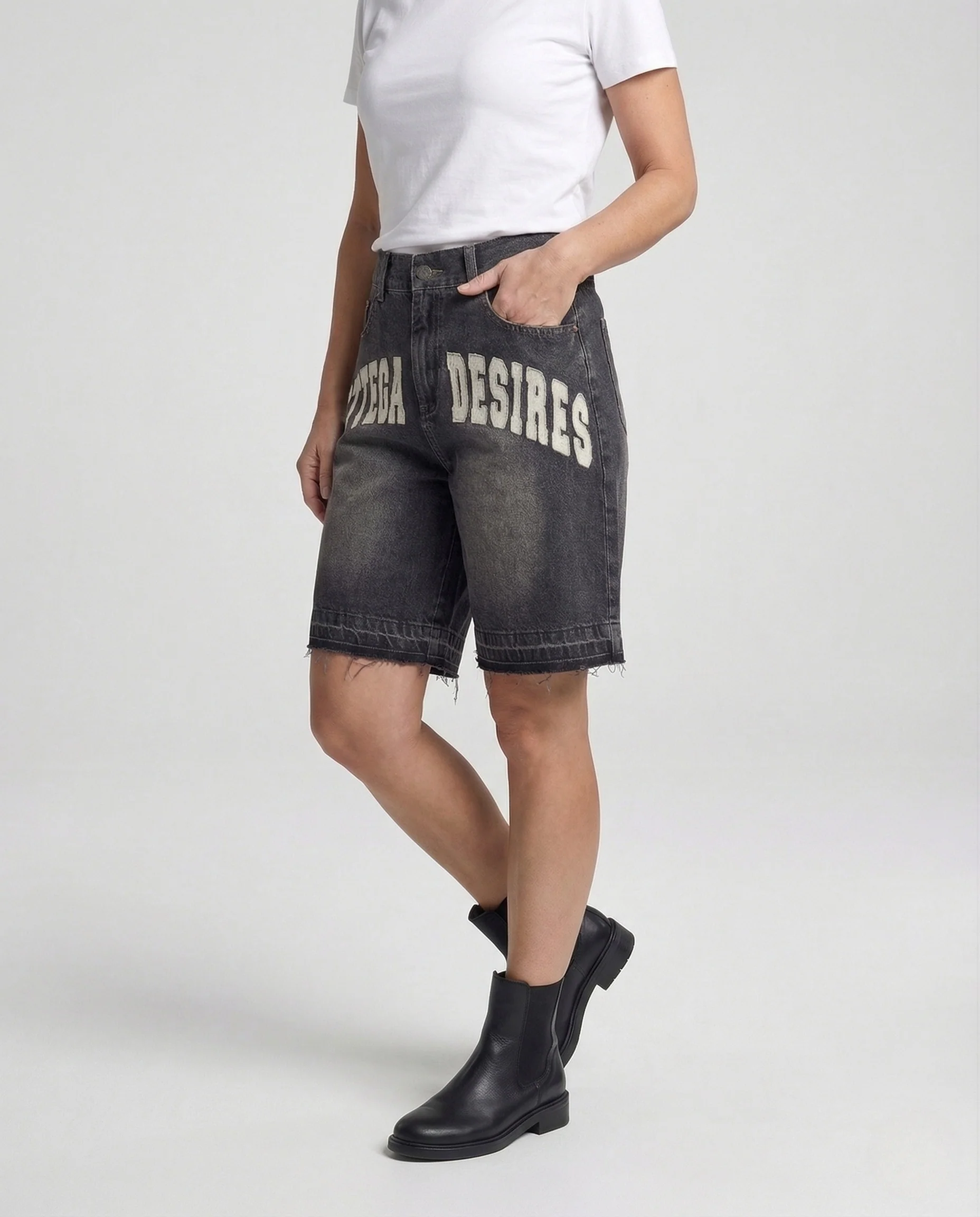 Damen High Waist Denim Bermuda mit Fransen Jeans Shorts - Image 2