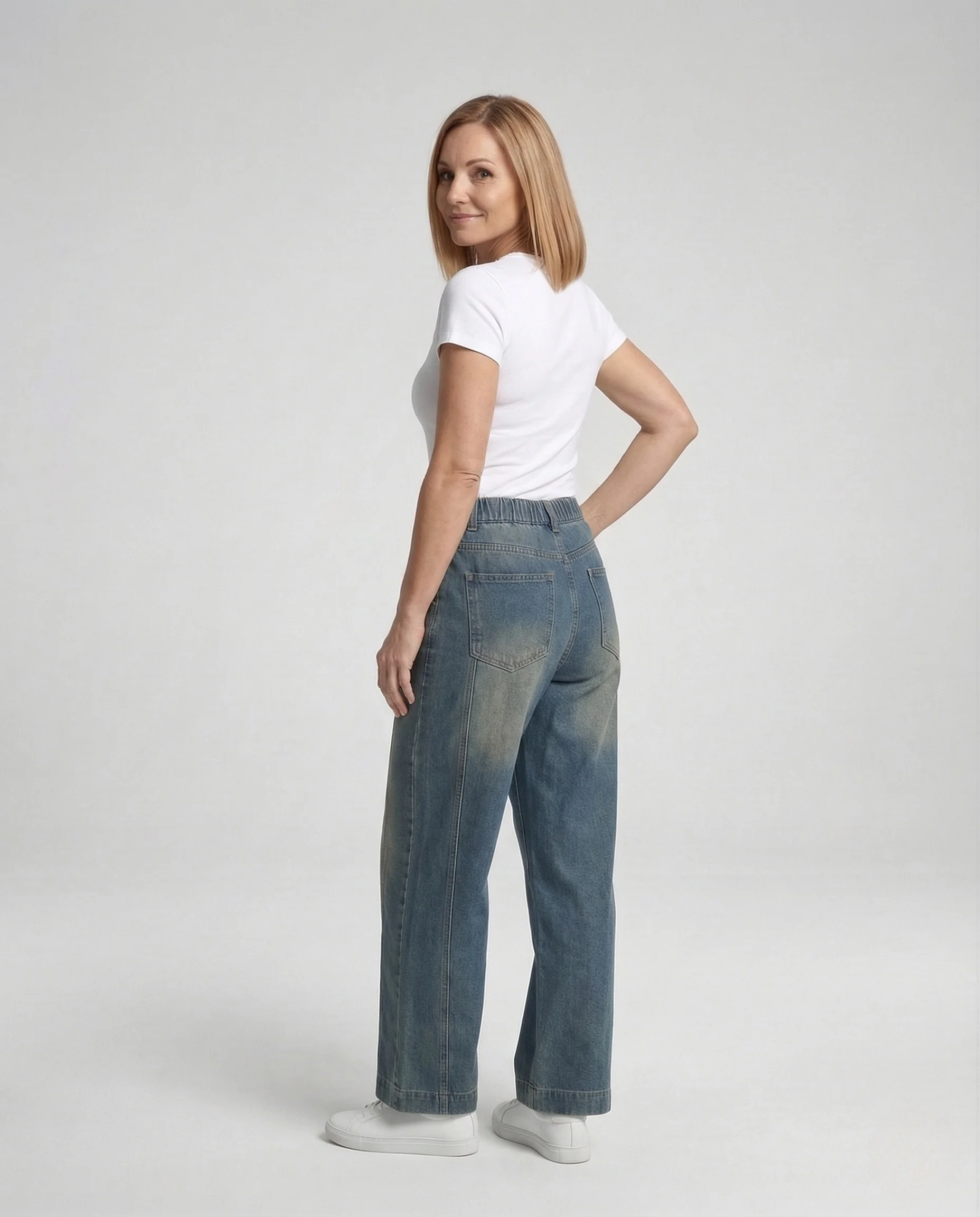 Damen High Waist Jeans mit Mittelnaht & weitem Bein Vintage Denim - Image 3