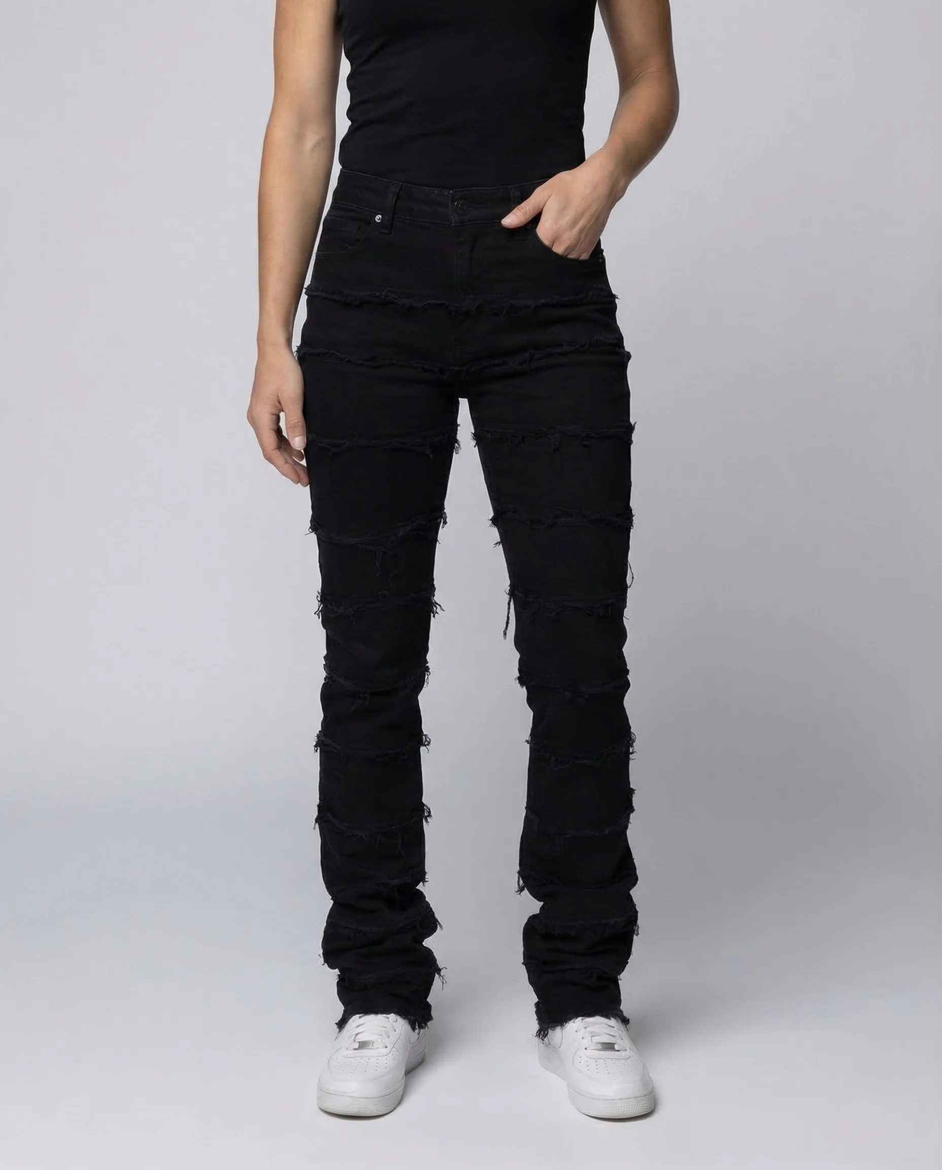 Damen Jeans High Waist Fransen Schlag - Image 2