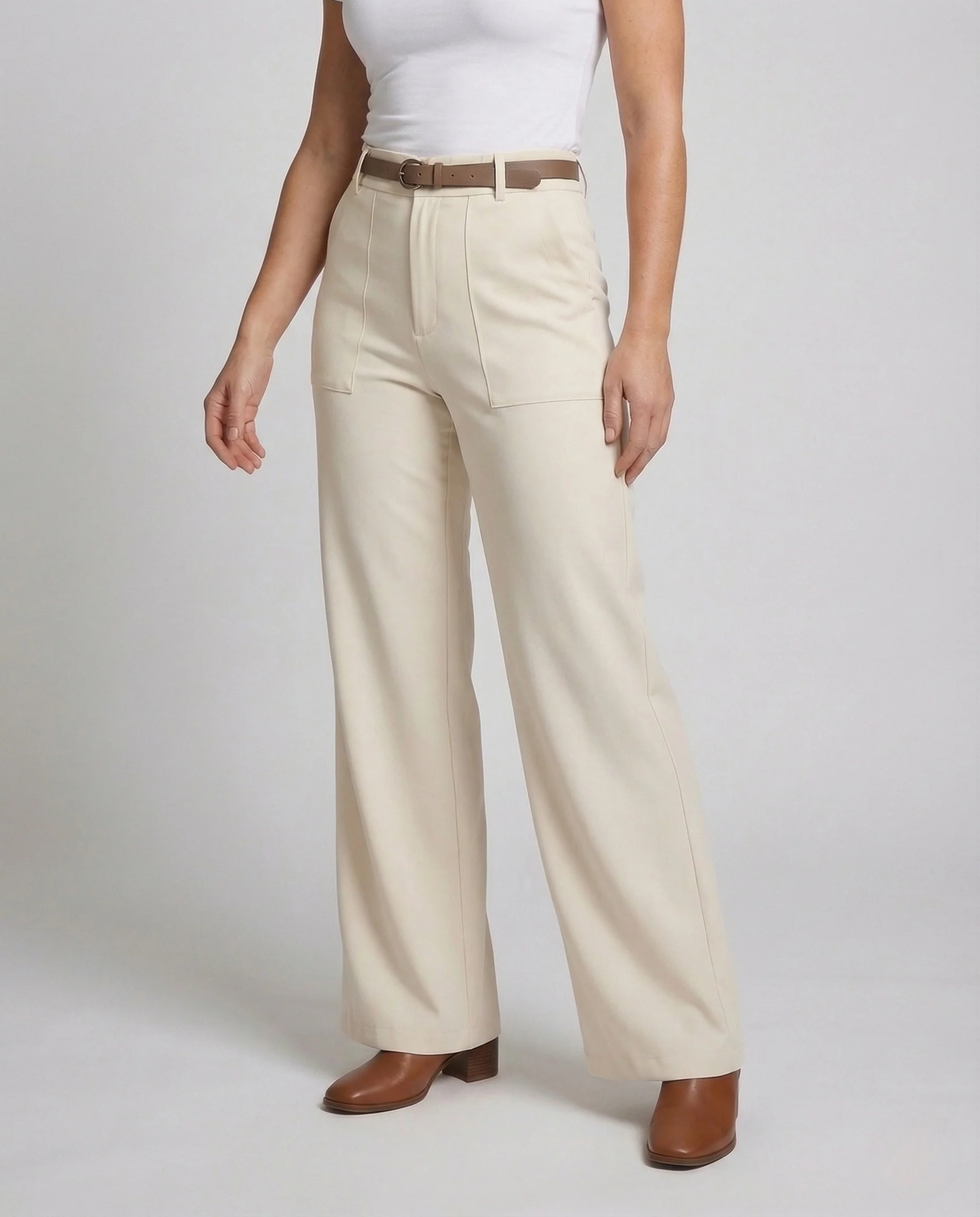 Damen Palazzohose High Waist Weites Bein Gürtel - Image 2