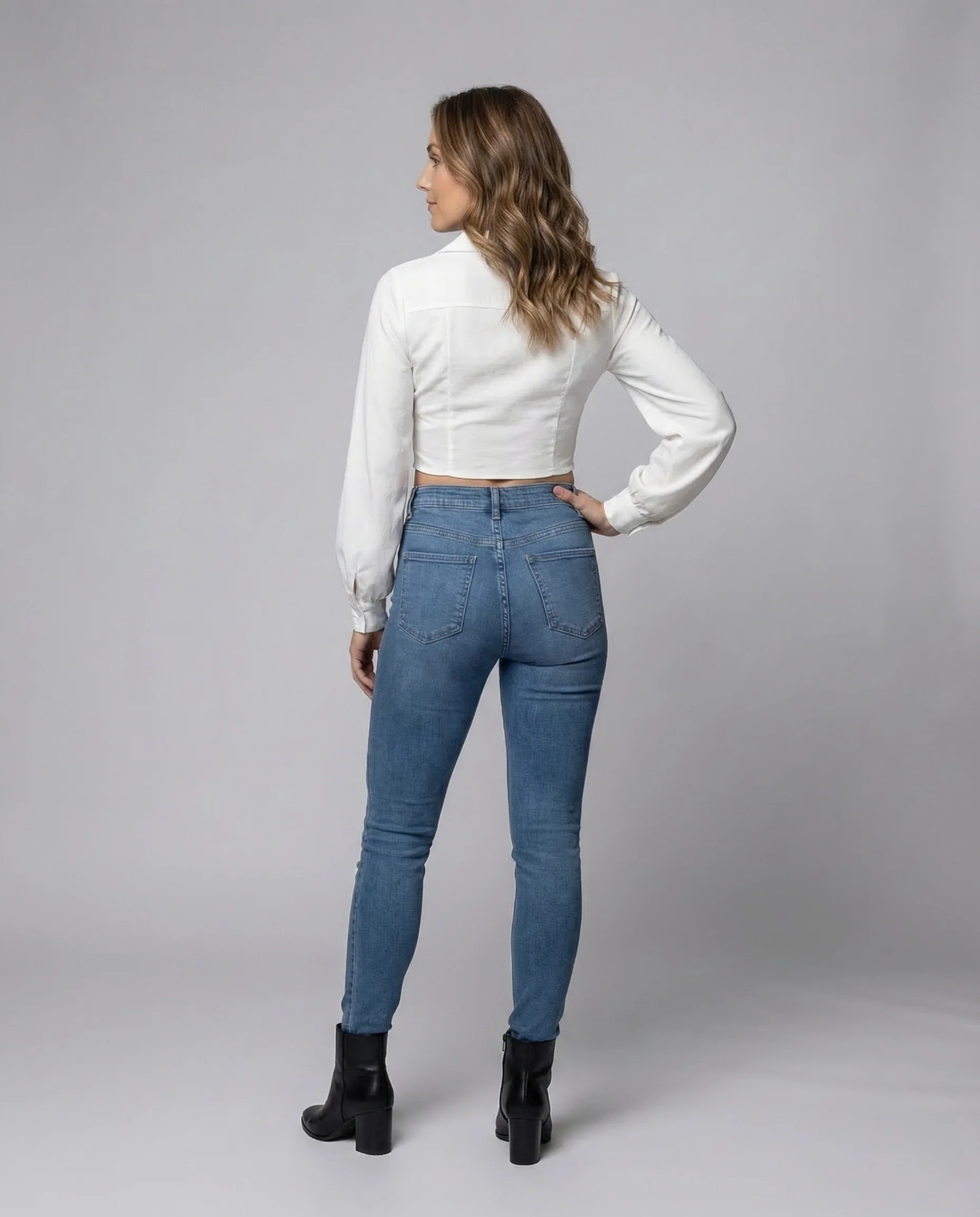 Damen High Waist Jeans Dreiknopf - Image 4