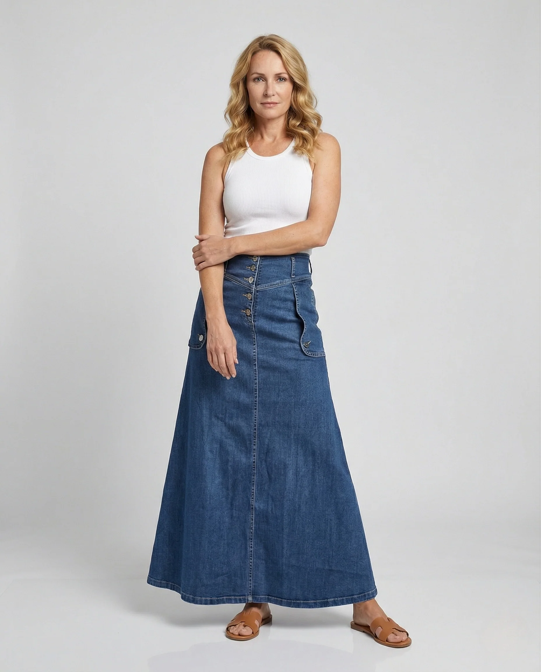 Maxirock Damen Jeans Knopfleiste - Image 2