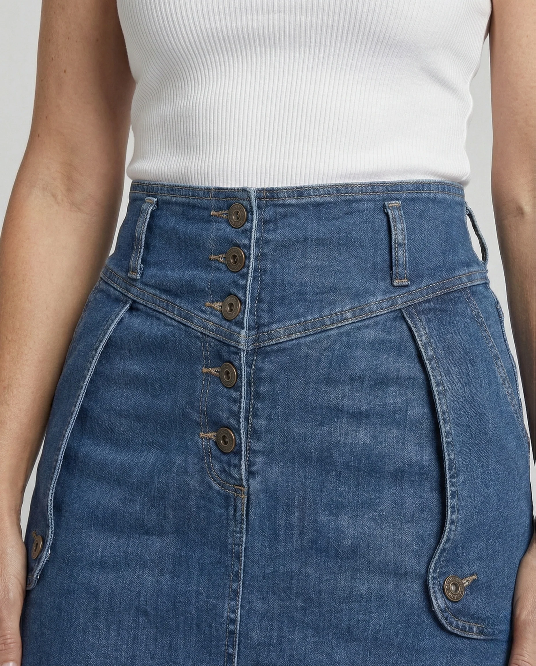 Maxirock Damen Jeans Knopfleiste - Image 4