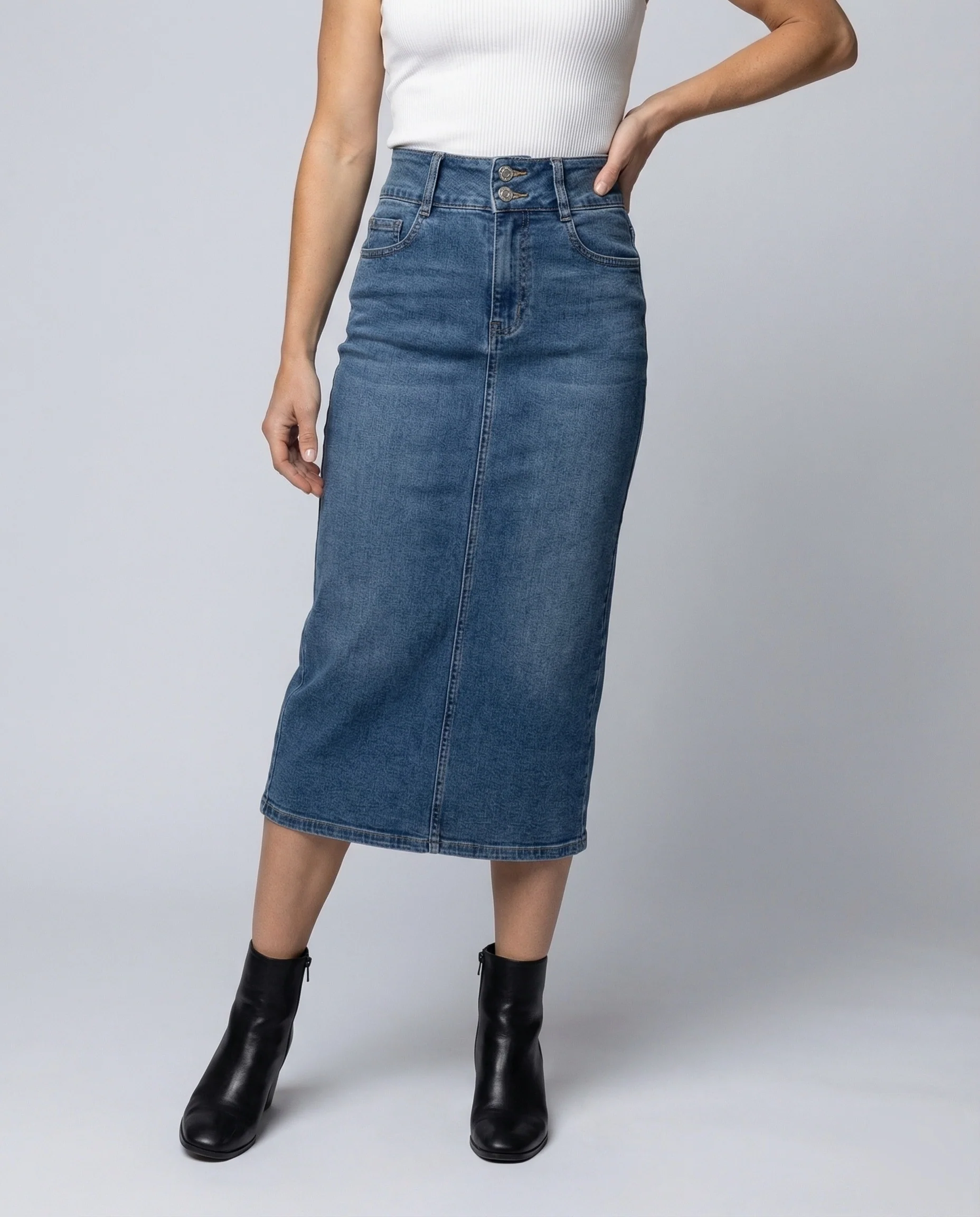 Damen Jeans Midirock Frontschlitz - Image 2