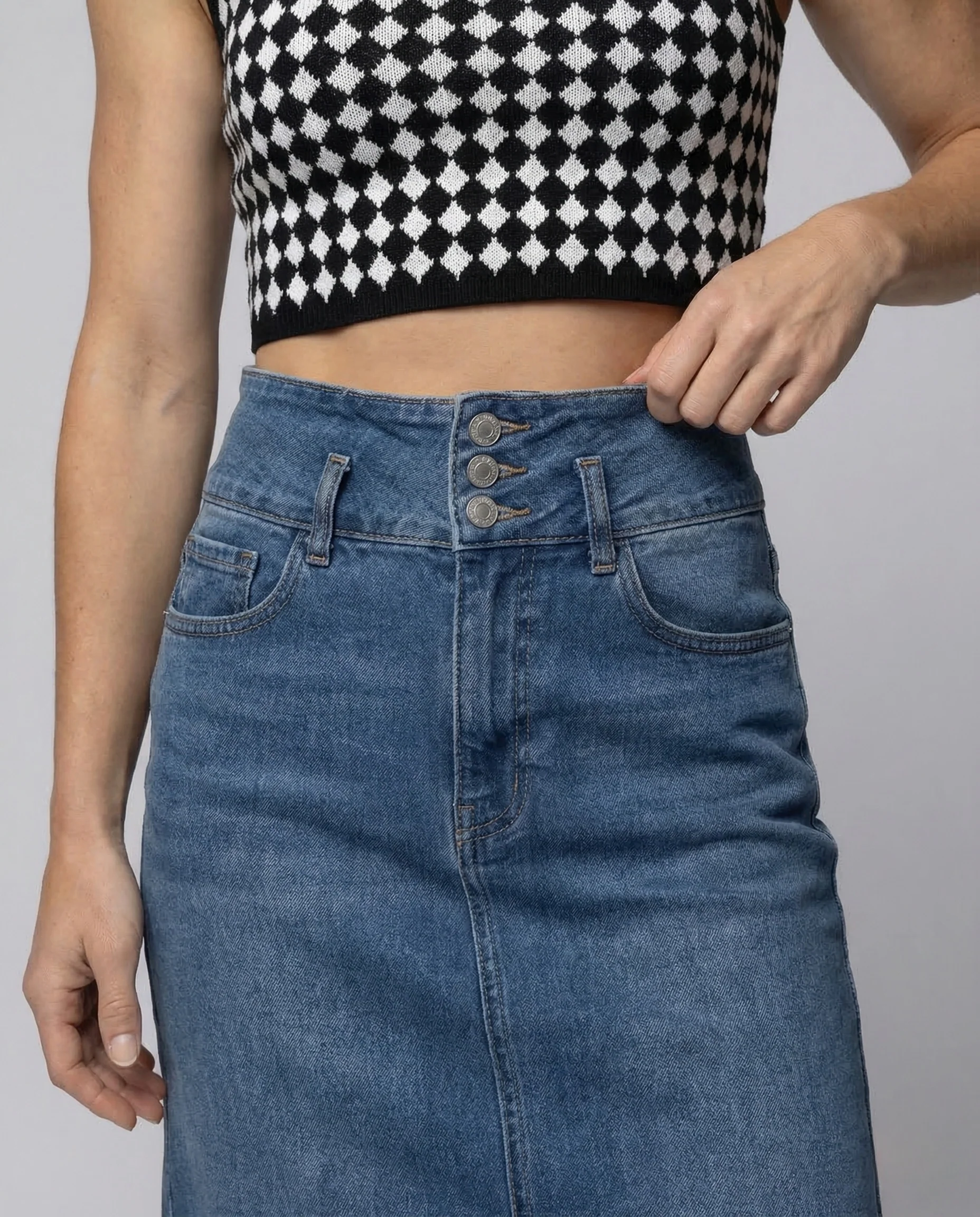 Damen Jeans Midirock Frontschlitz - Image 3