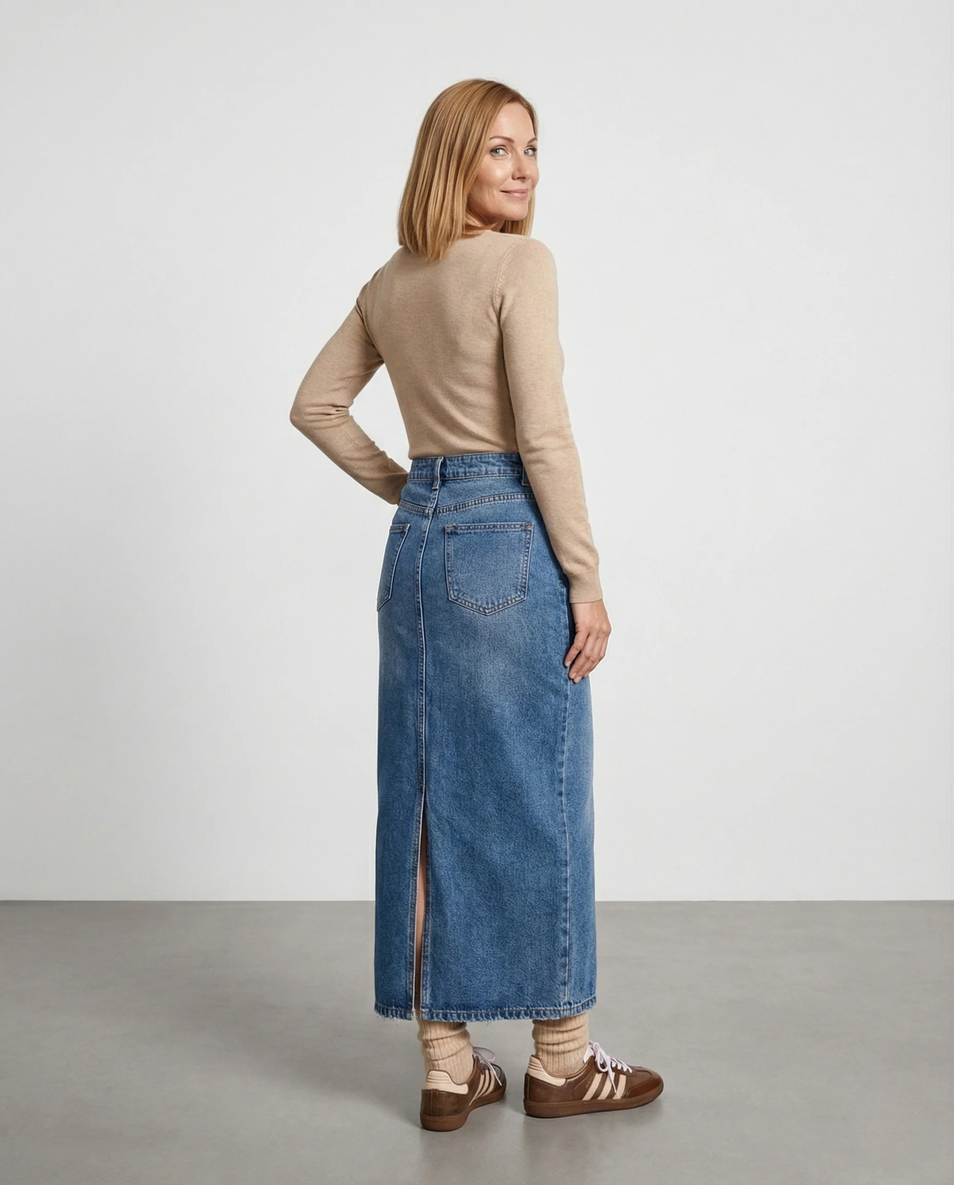Midi Jeansrock Hochbund Damen Frontschlitz - Image 4
