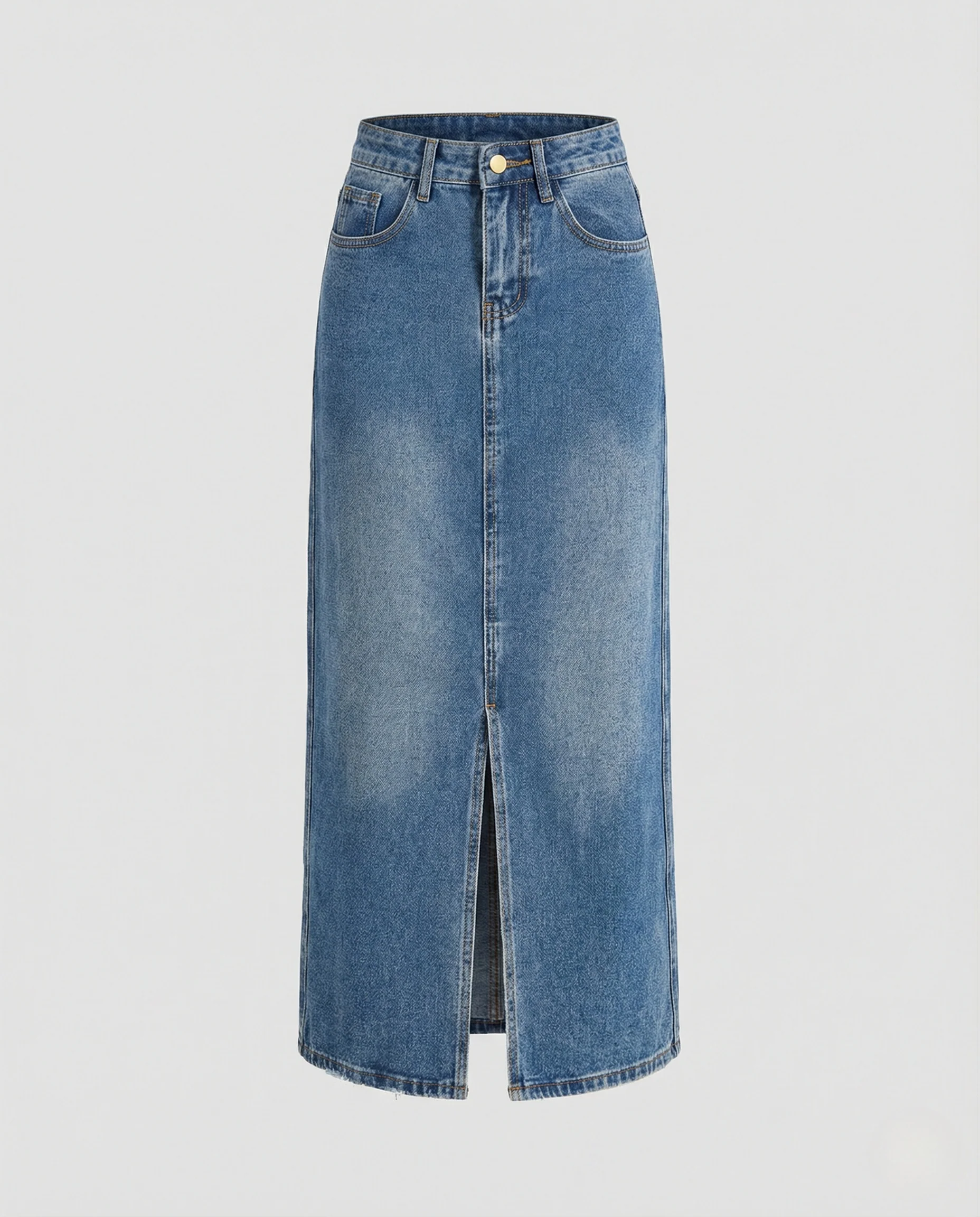 Midi Jeansrock Hochbund Damen Frontschlitz - Image 5