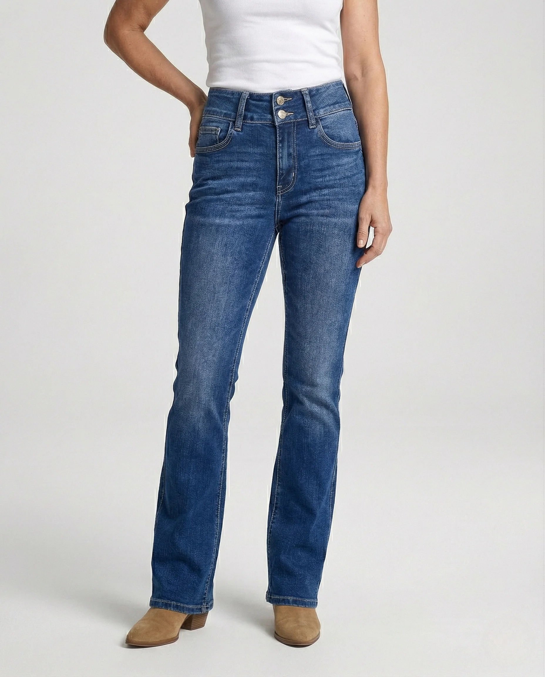 Damen Bootcut Jeans High Waist mit Doppelknopf - Image 2
