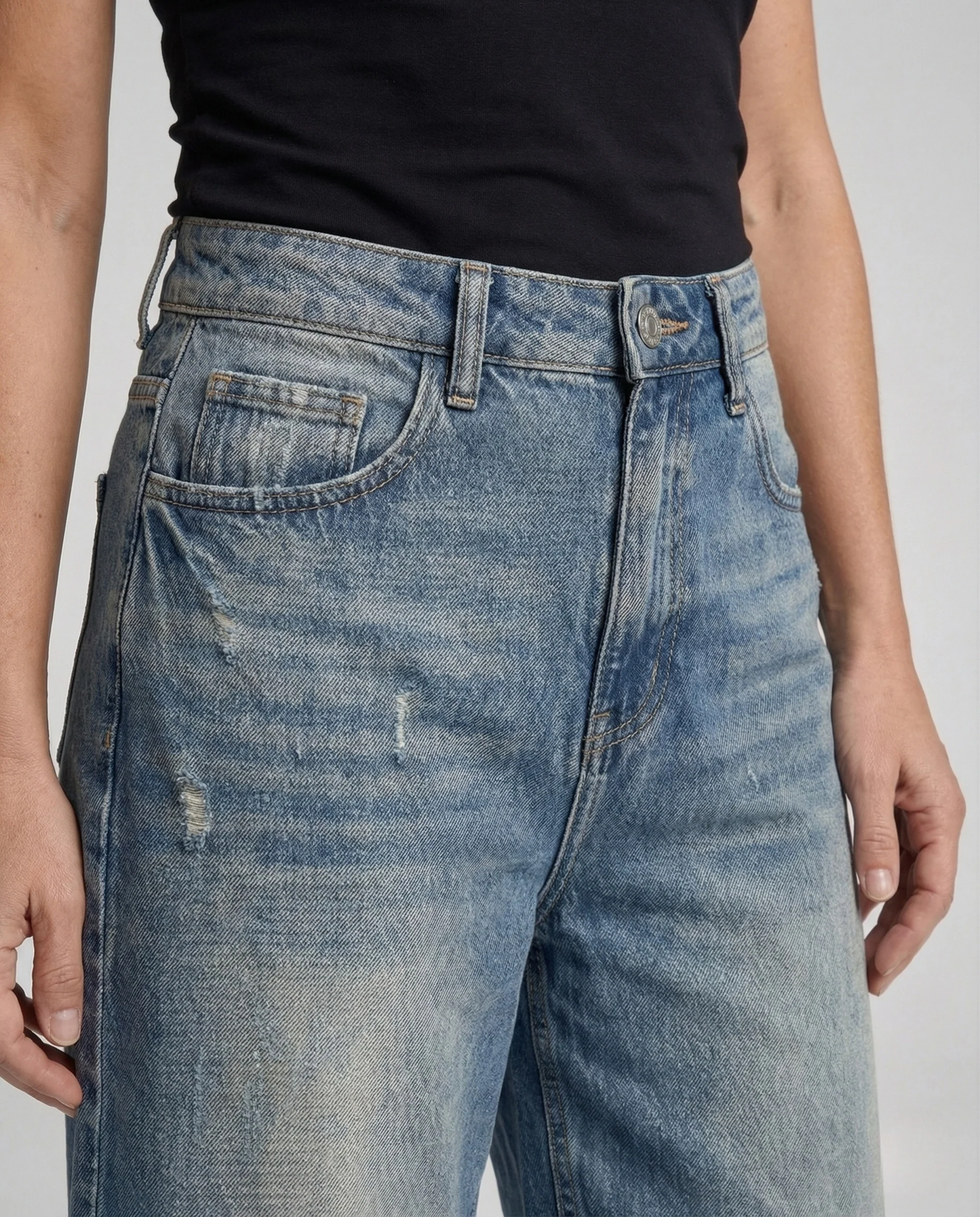 Damen High Waist Culotte Jeans mit weitem Bein - Image 3