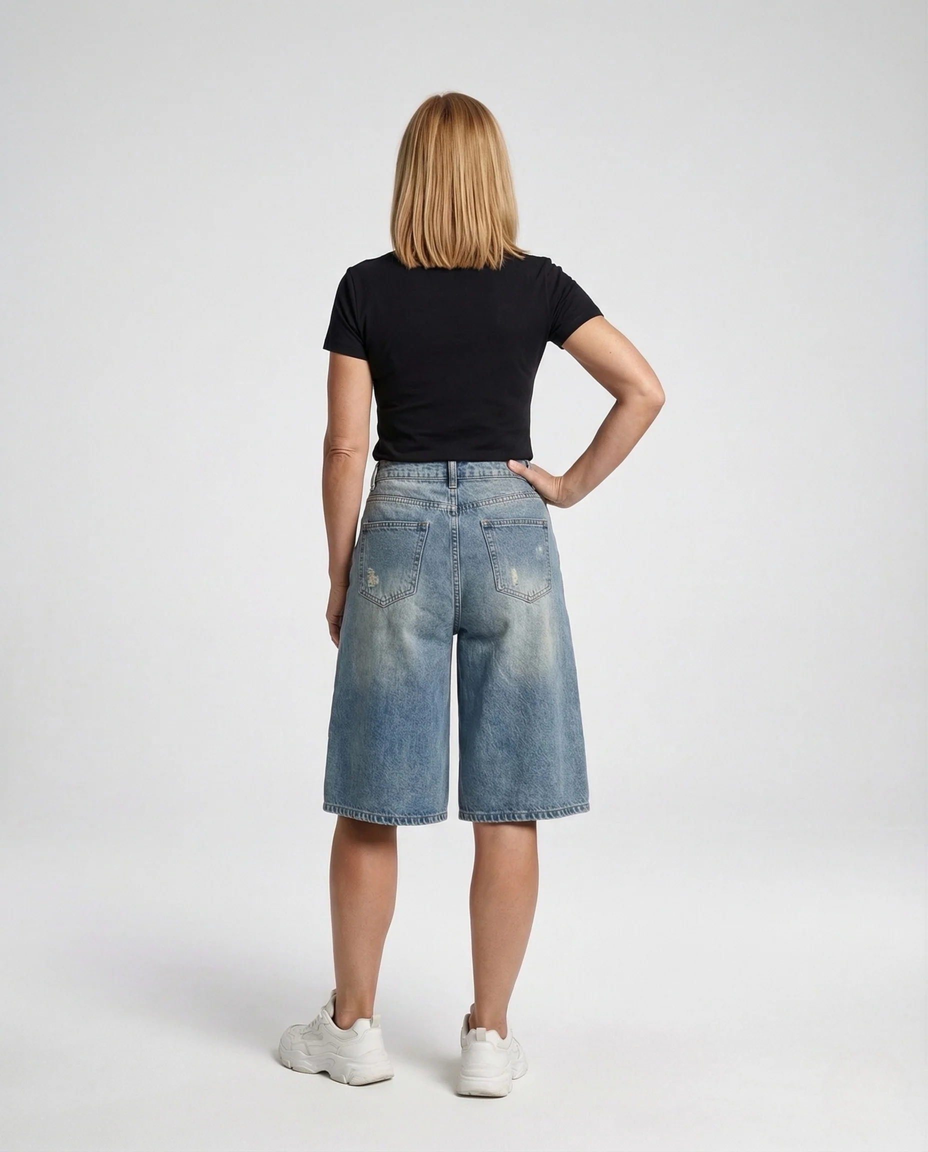 Damen High Waist Culotte Jeans mit weitem Bein - Image 4
