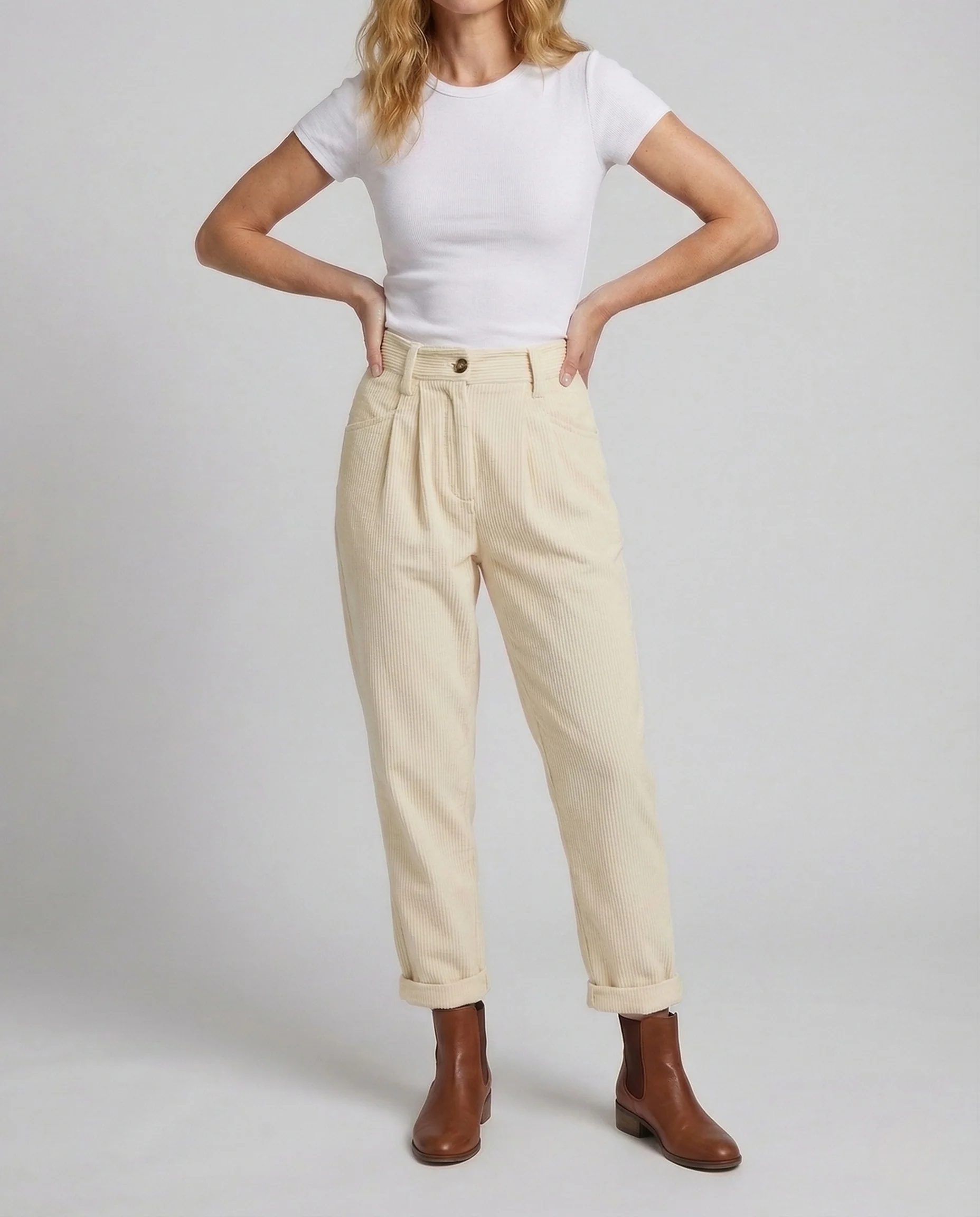 Damen Cordhose High Waist Umschlag - Image 2
