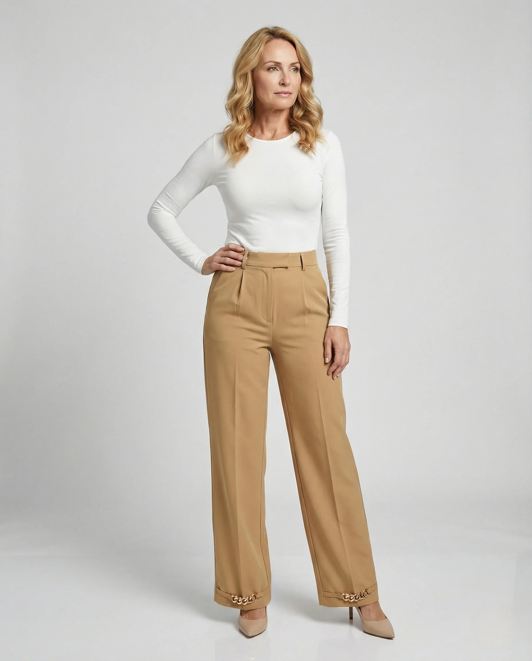 Damen Hochtaillierte Palazzohose mit Bügelfalte - Image 2