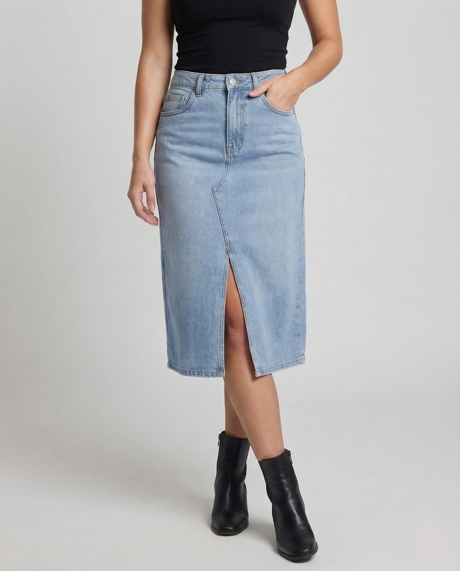 Damen A-Linien Jeansrock mit Schlitz - Image 2