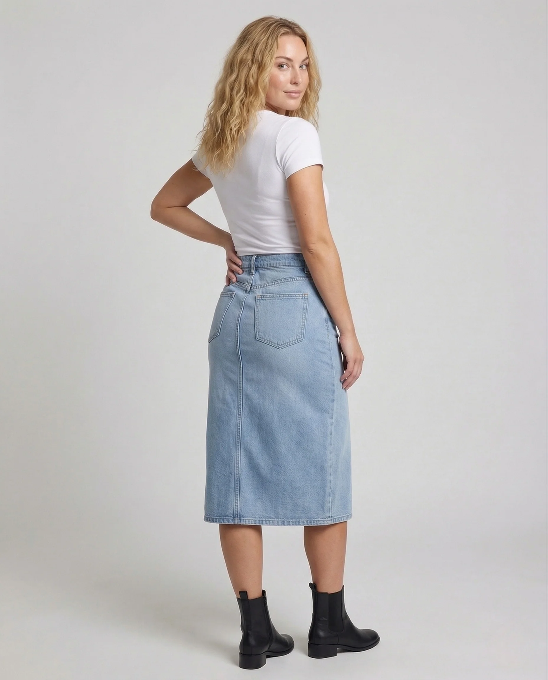 Damen A-Linien Jeansrock mit Schlitz - Image 4