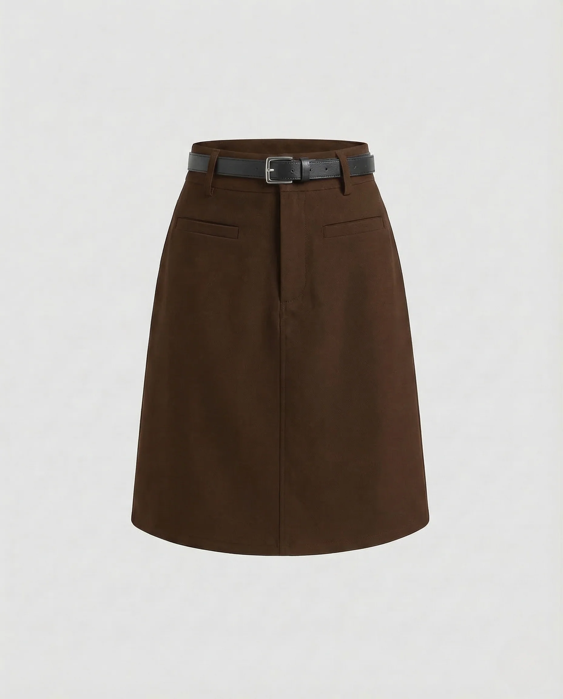 Damen Businessrock High Waist Knielang Gürtel - Image 7