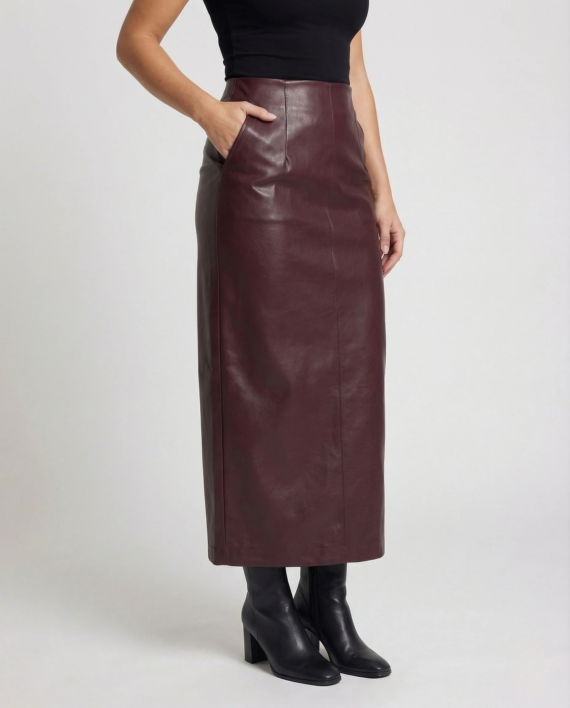 Damen Kunstleder Midirock A-Linie - Image 2