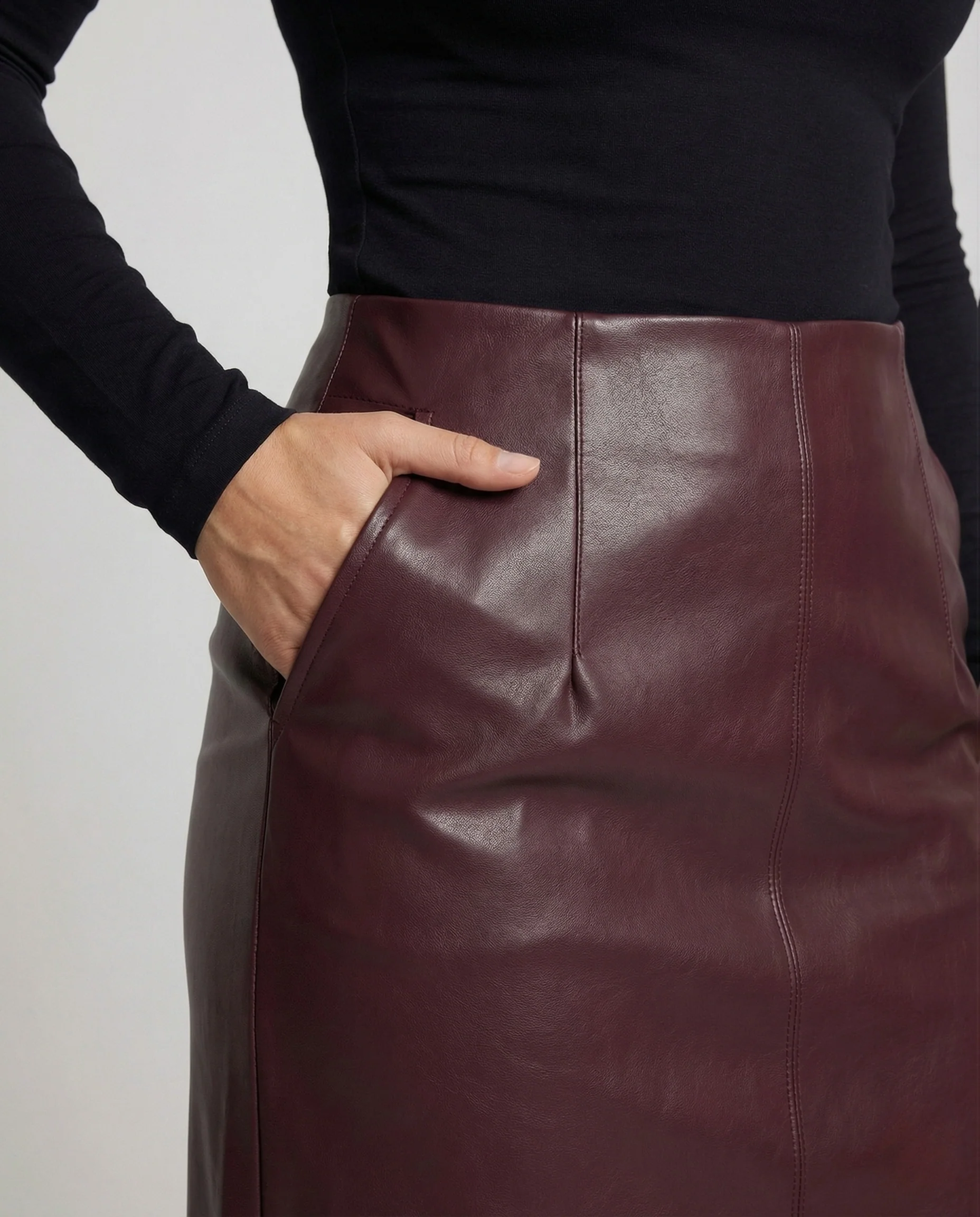 Damen Kunstleder Midirock A-Linie - Image 3
