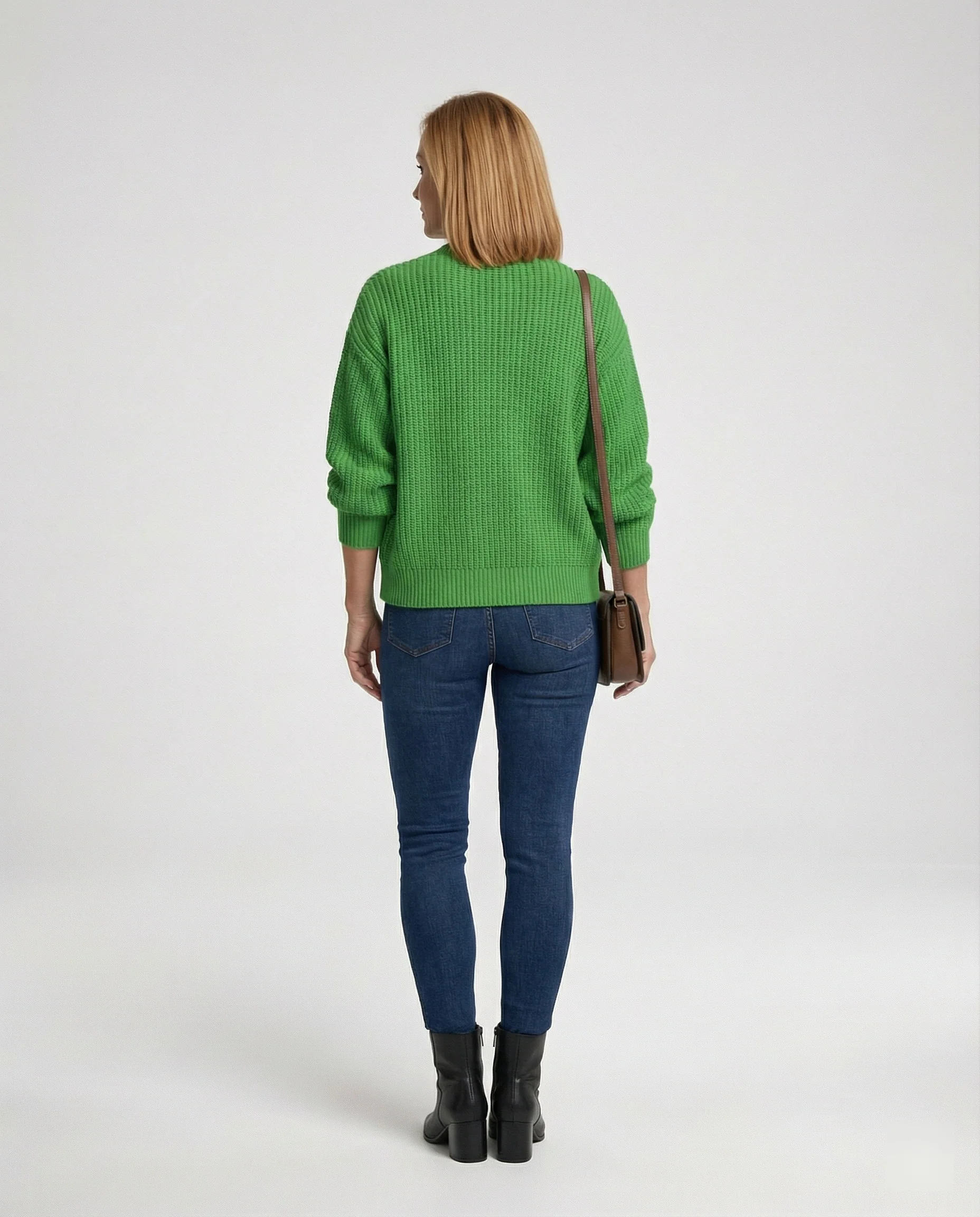 Damen hüftlanger Grobstrick-Cardigan mit markanten runden Zierknöpfen Oversize-Passform Ballonärmeln und geripptem Saum Heidi-Mode - Image 4