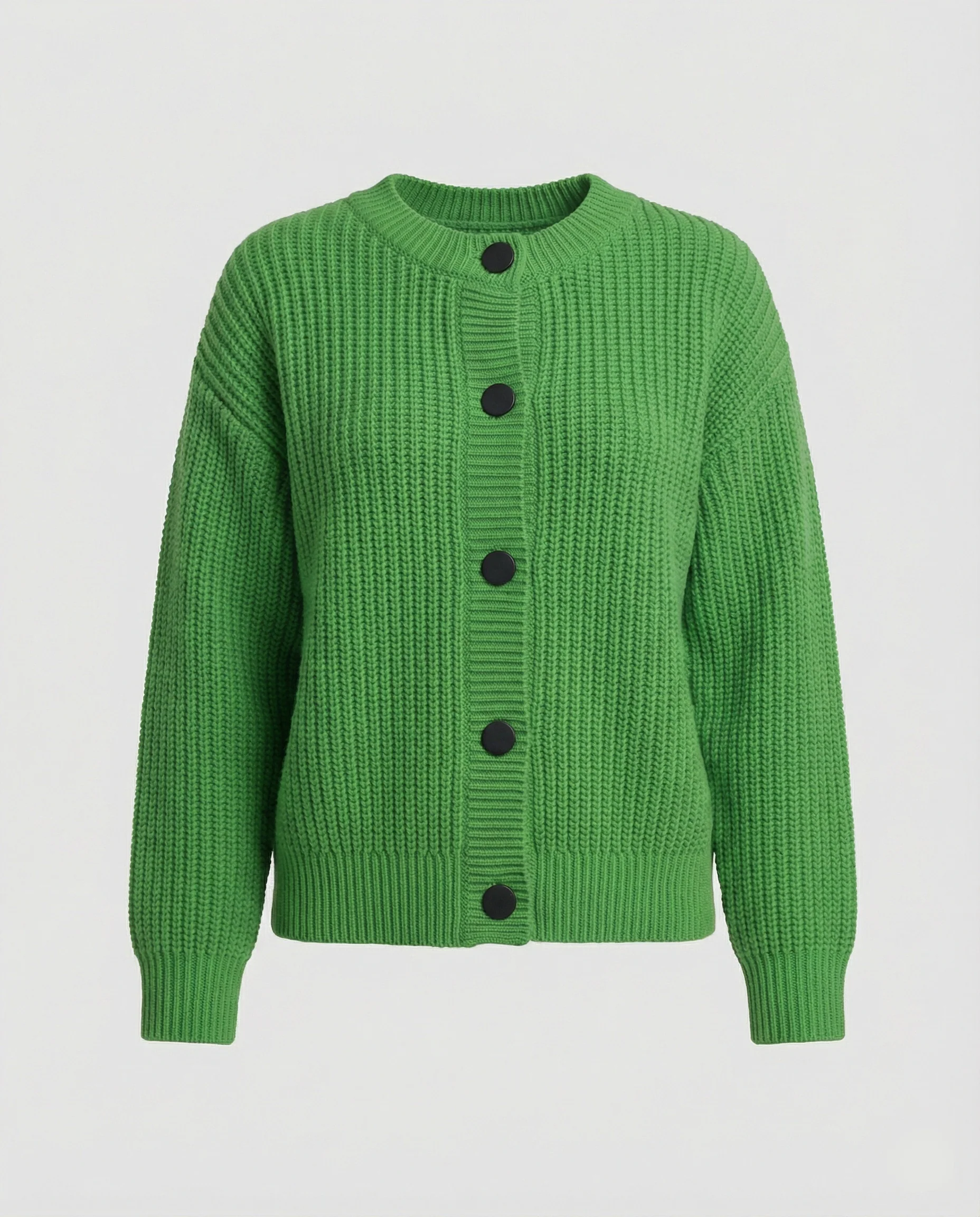 Damen hüftlanger Grobstrick-Cardigan mit markanten runden Zierknöpfen Oversize-Passform Ballonärmeln und geripptem Saum Heidi-Mode - Image 5