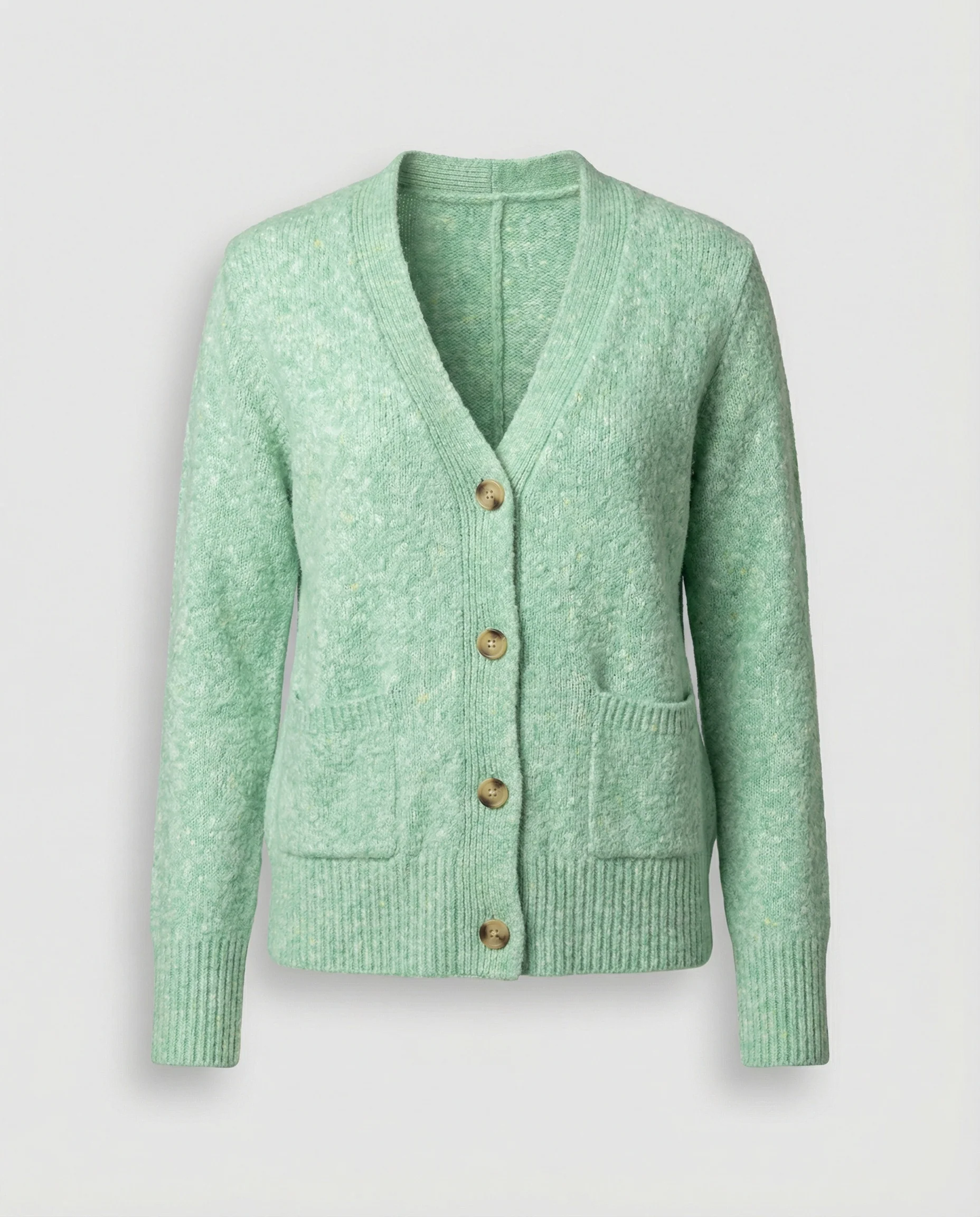 Damen hüftlanger Melange-Feinstrickcardigan mit Perlmuttknopfleiste und gerippten Bündchen Heidi-Mode - Image 5