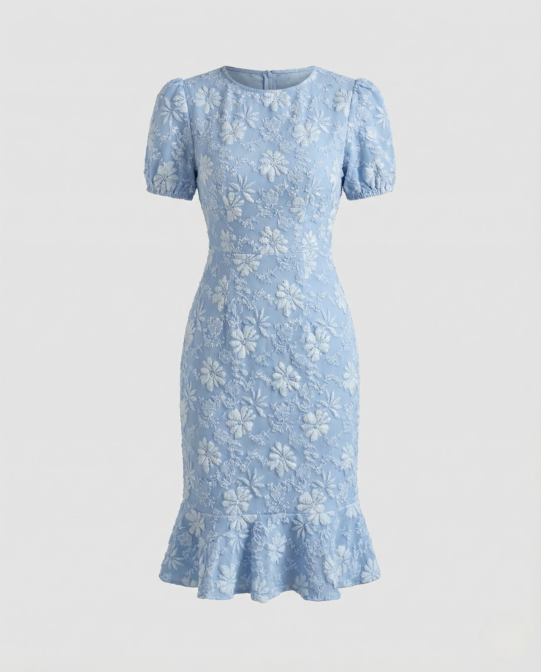Damen Jacquard Etuikleid mit Puffärmeln - Image 5