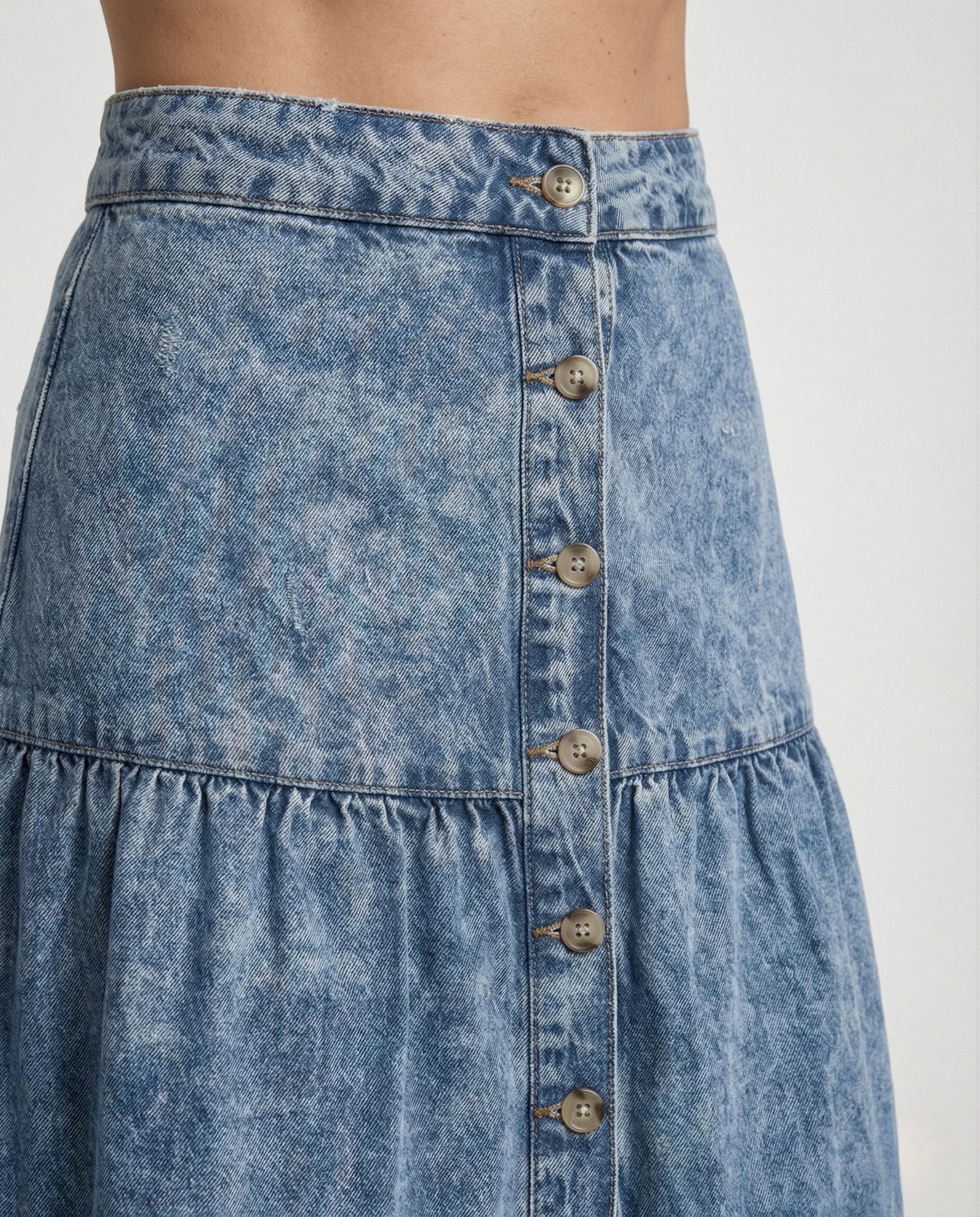 Jeans Midirock Mit Knopfleiste Damen - Image 4