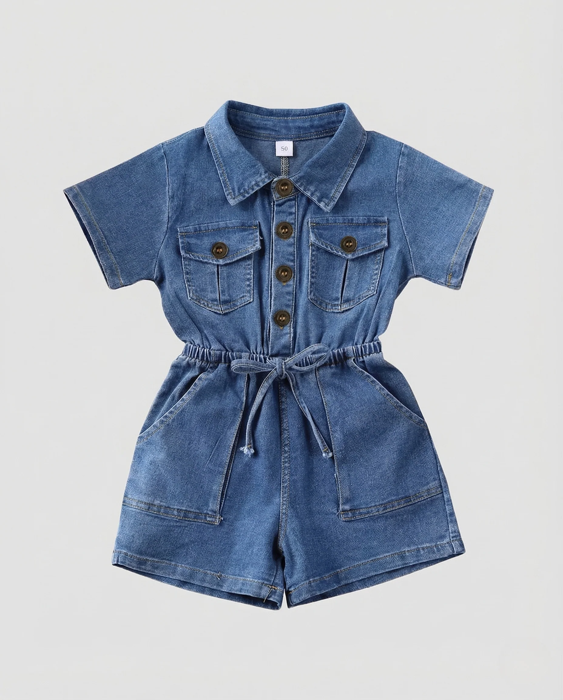 Damen Jeans Overall Kurzarm Knopfleiste Brusttaschen - Image 4