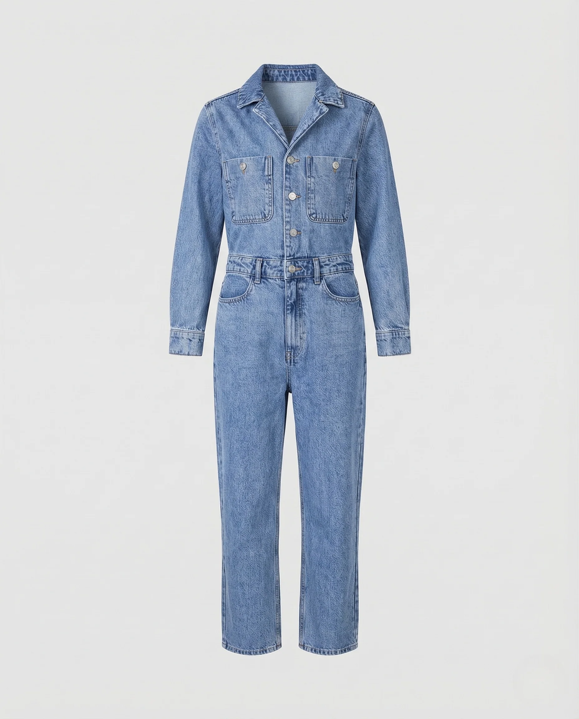 Damen Jeans Overall mit Hemdkragen & Gürtel Wide Leg - Image 4