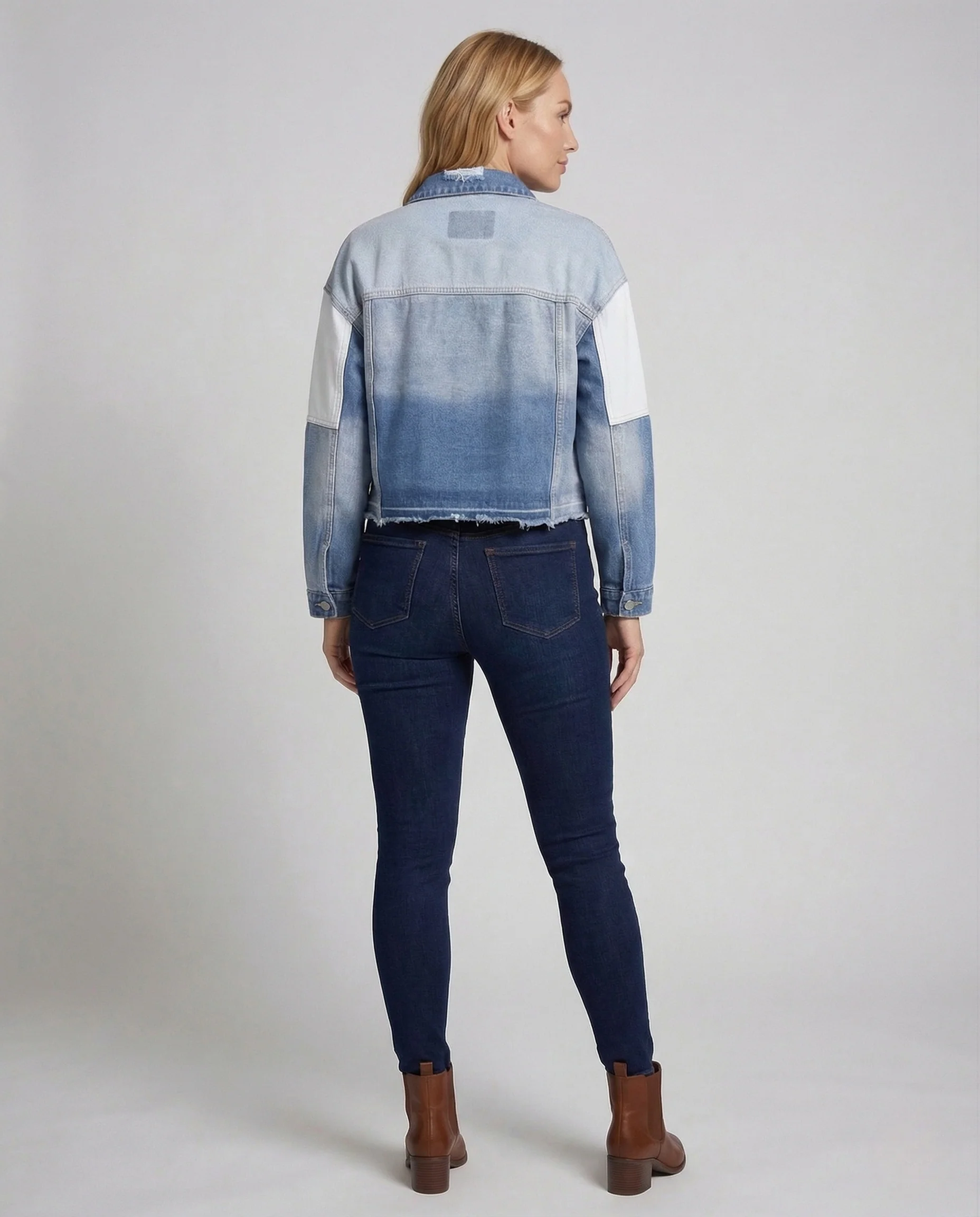 Damen Jeansjacke Patchwork Kurz - Image 4