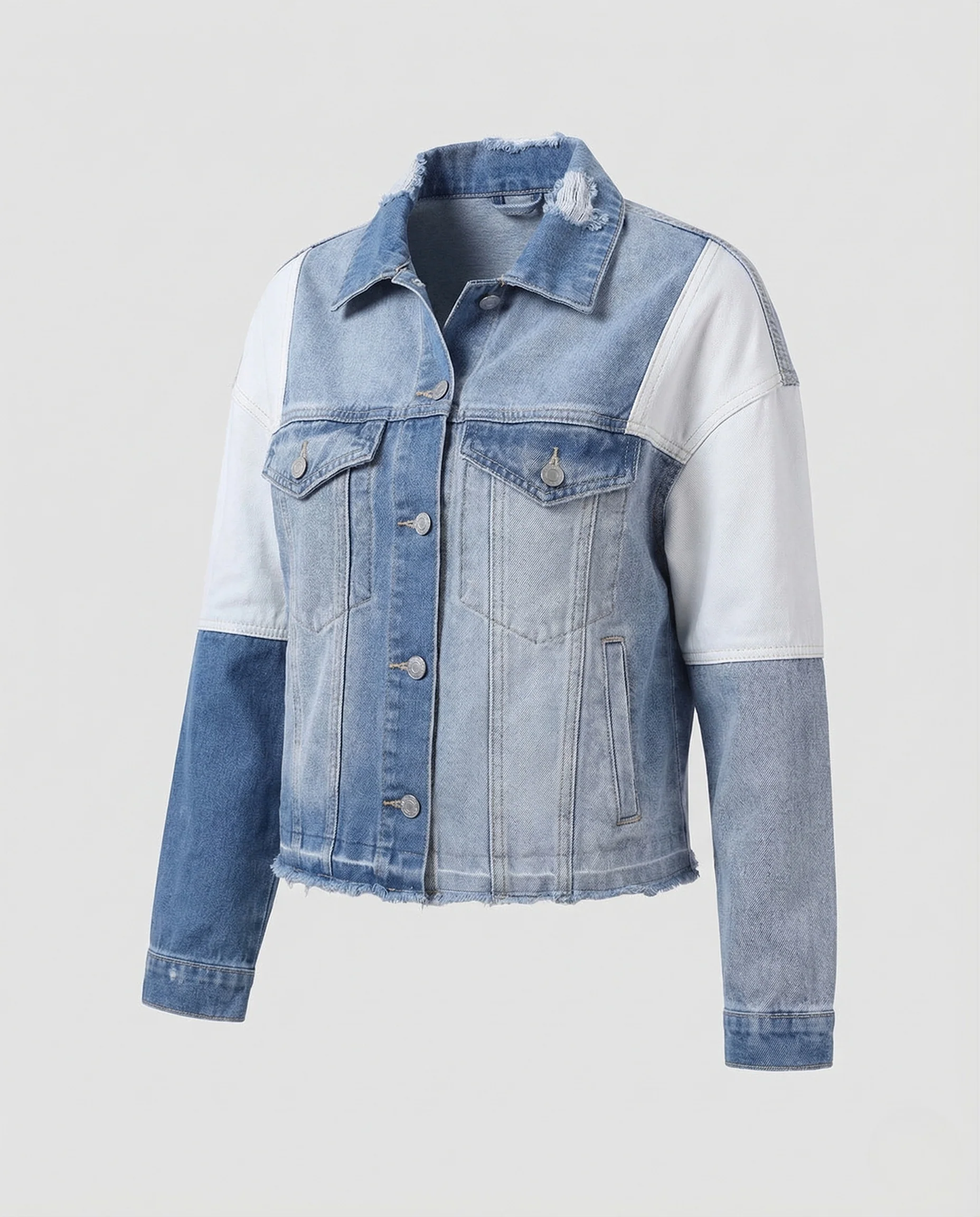 Damen Jeansjacke Patchwork Kurz - Image 5