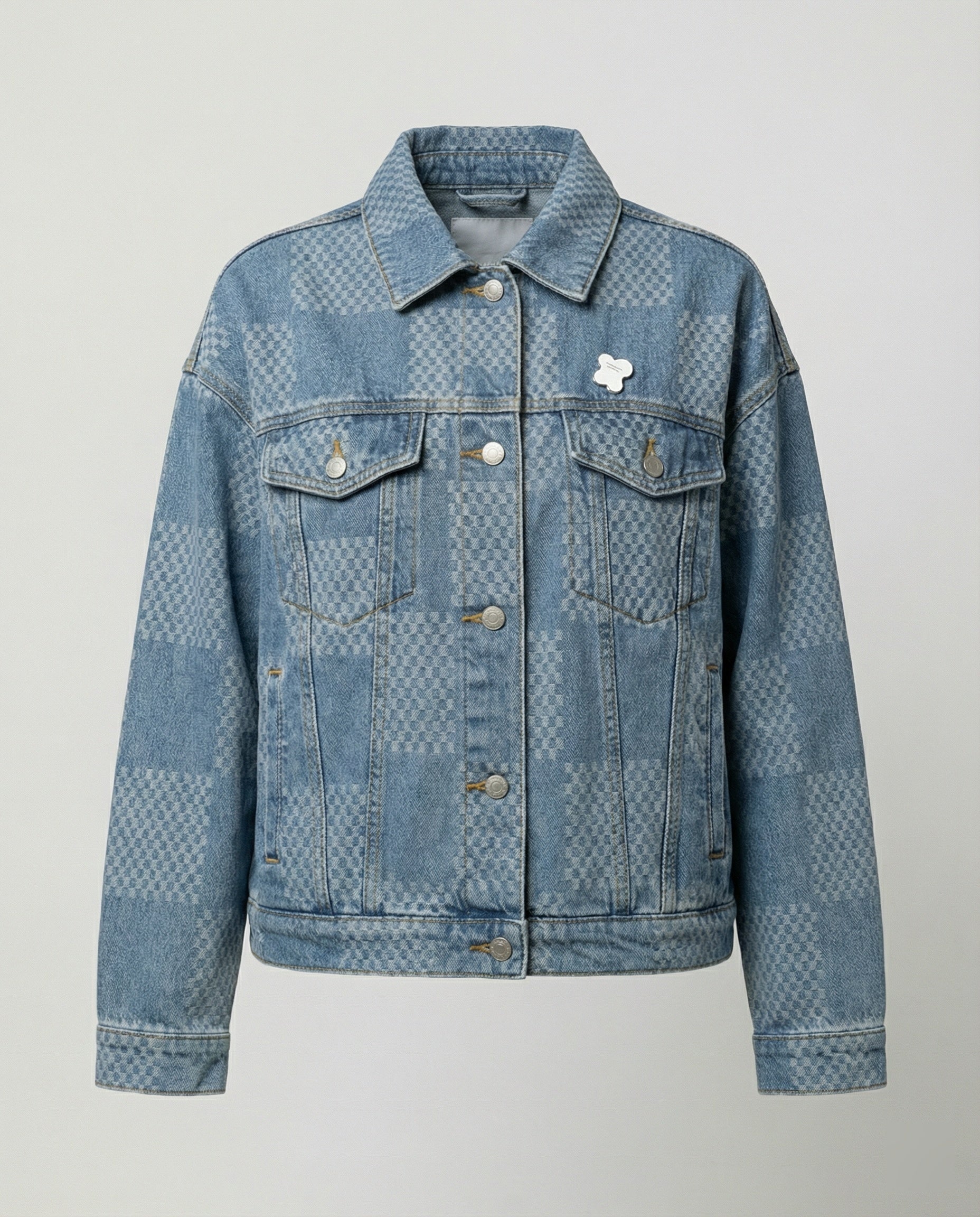 Damen Jeansjacke im Schachbrettmuster mit weit geschnittener Passform und urbaner Optik Heidi-Mode - Image 5