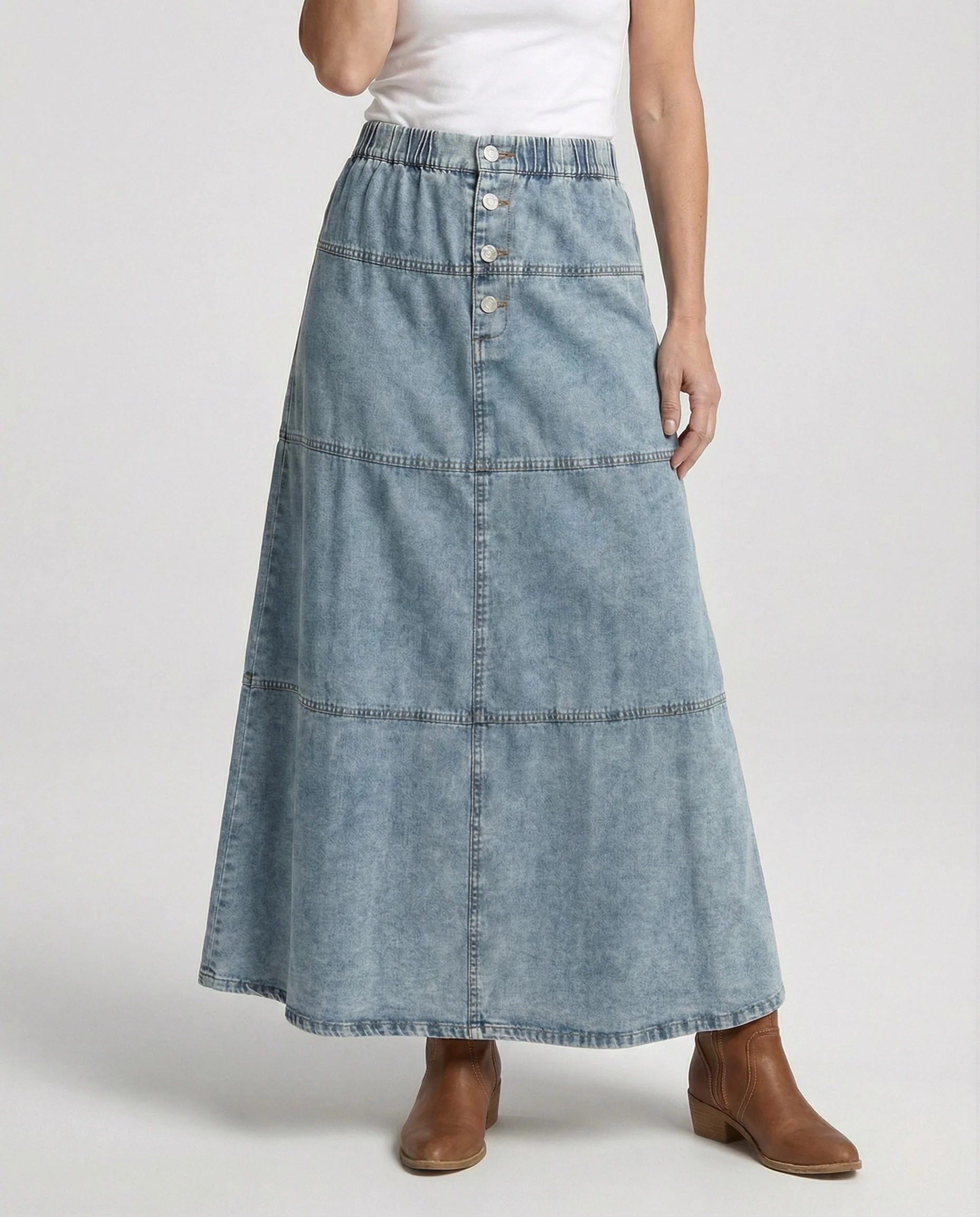 Jeans Maxirock Damen Elastisch Mit Knöpfen