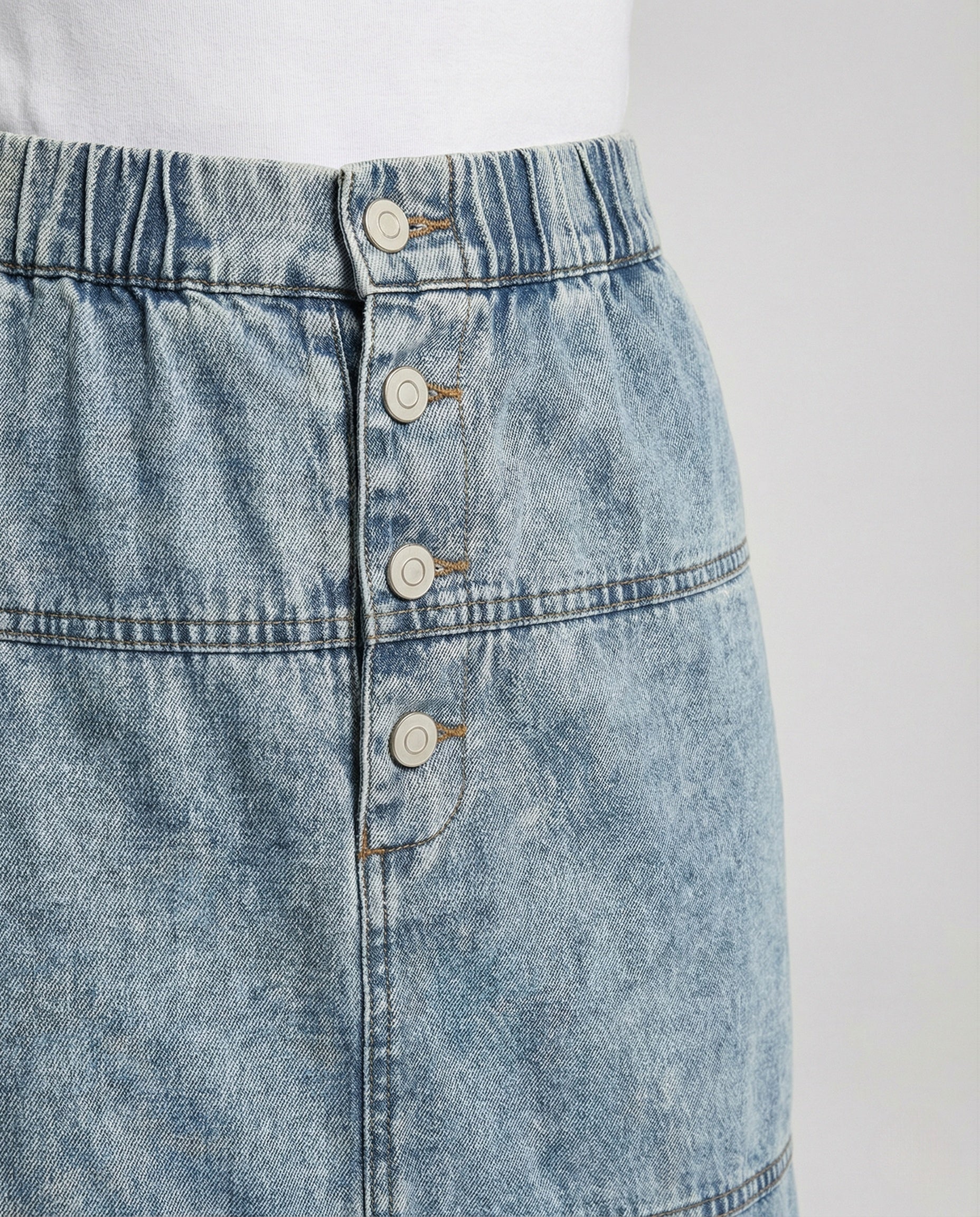 Jeans Maxirock Damen Elastisch Mit Knöpfen - Image 4