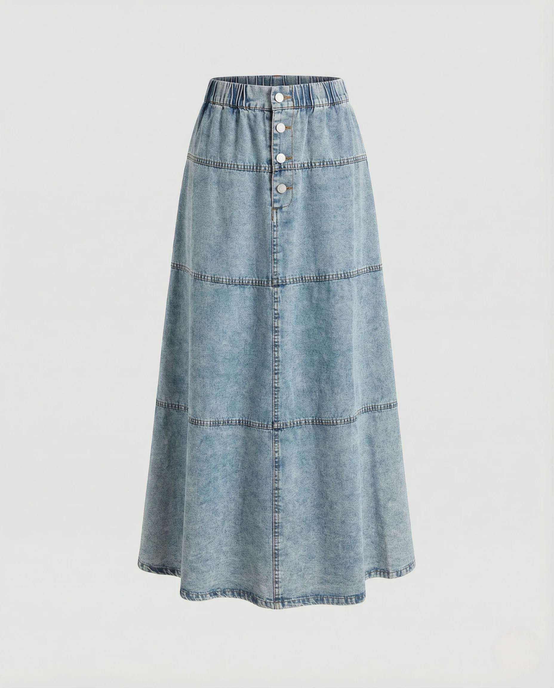 Jeans Maxirock Damen Elastisch Mit Knöpfen - Image 5