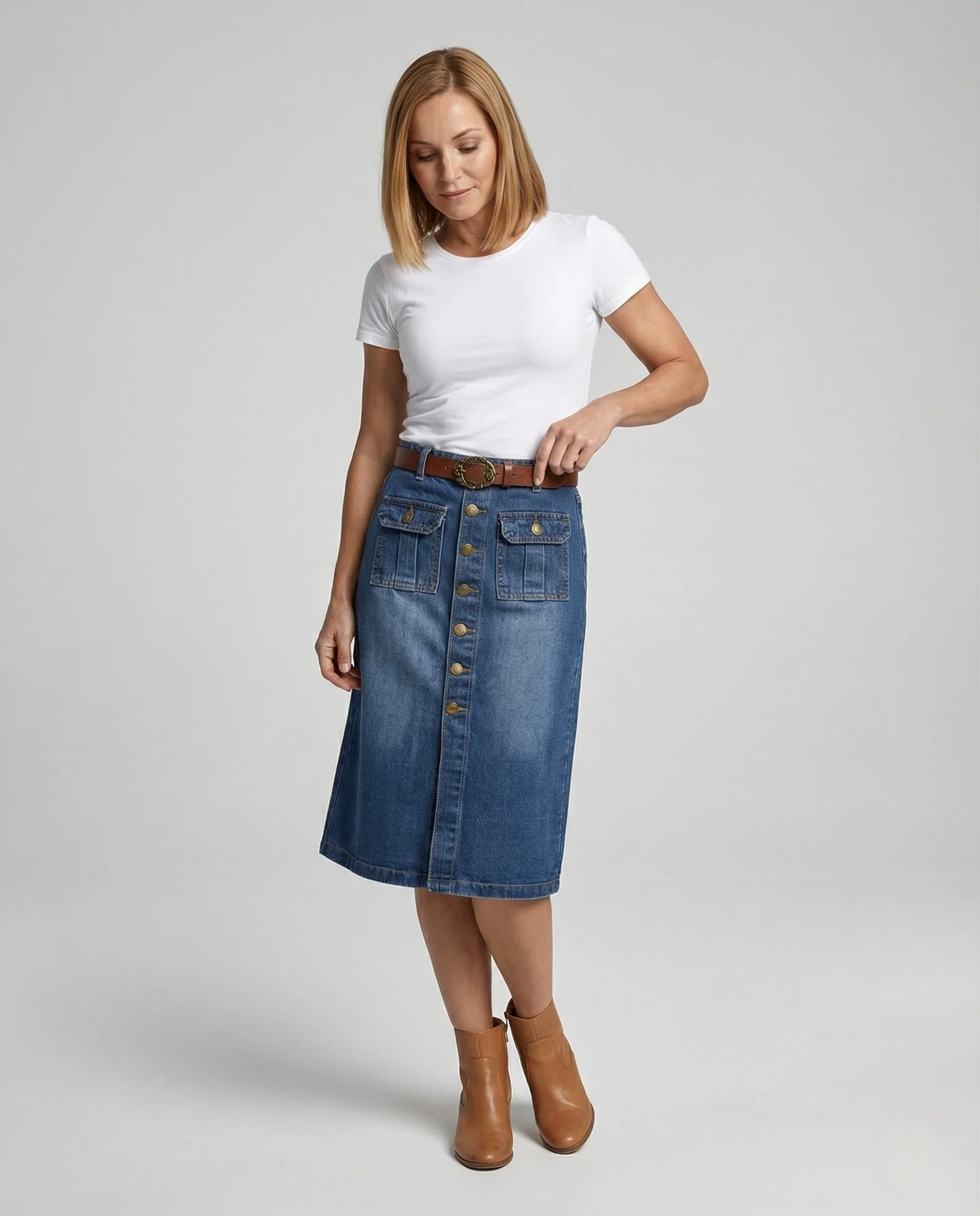 Jeansrock Damen Midi Knopfleiste - Image 2