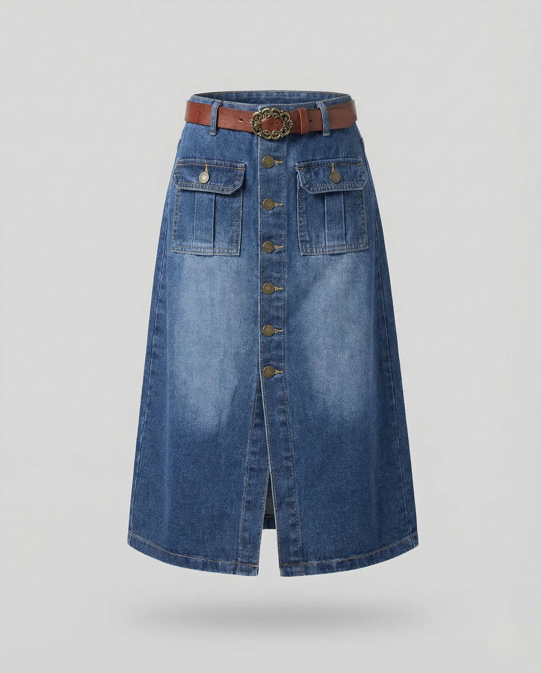 Jeansrock Damen Midi Knopfleiste - Image 5