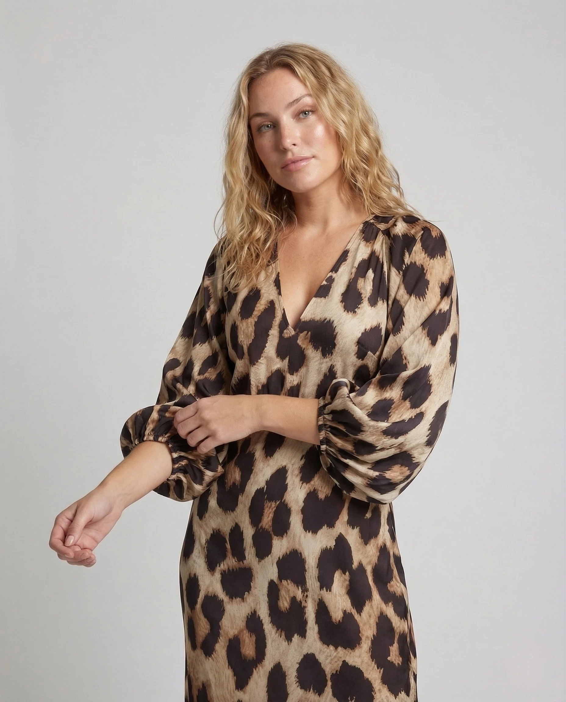 Damen Kaftan Midikleid Leopardenmuster - Image 2