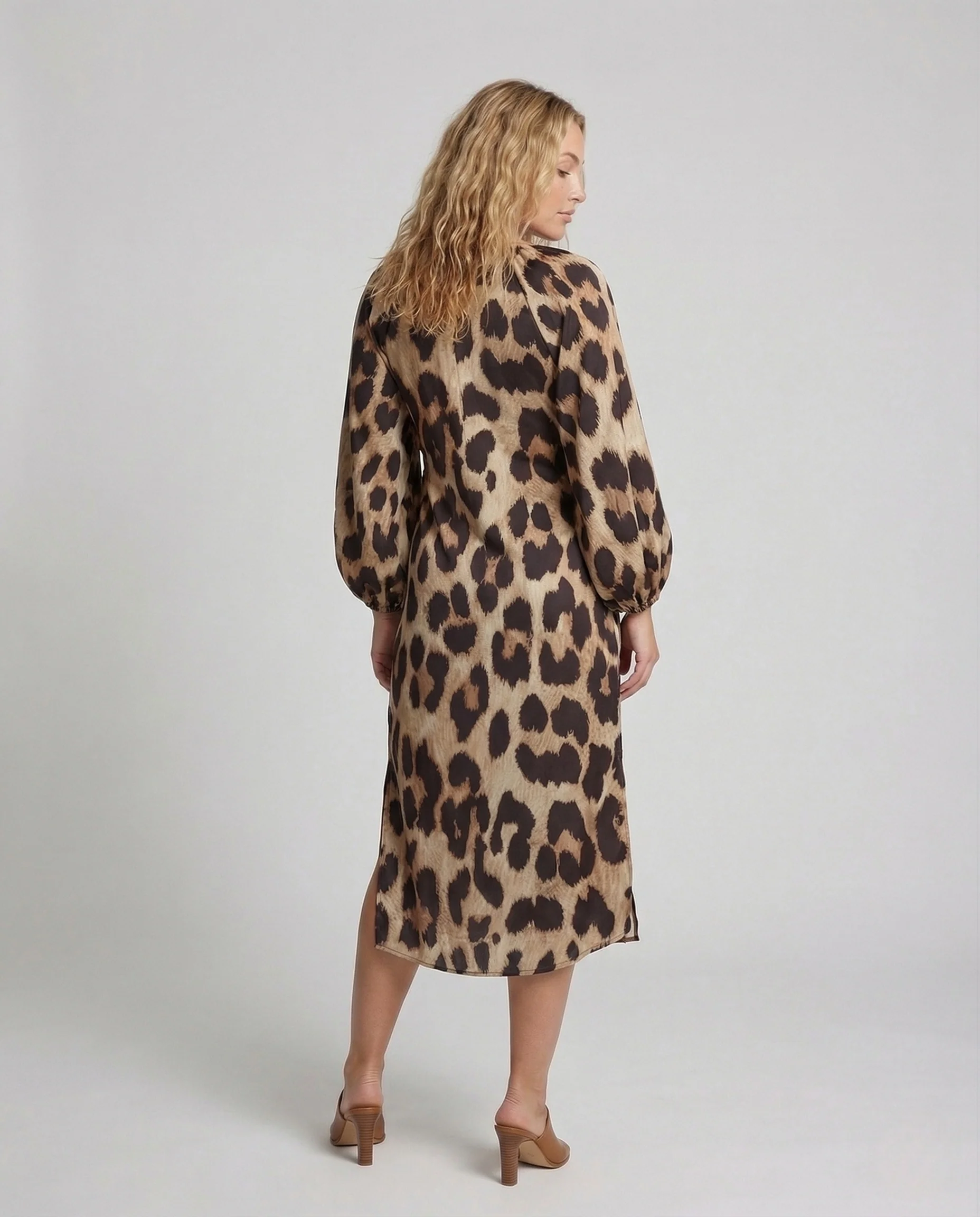 Damen Kaftan Midikleid Leopardenmuster - Image 4